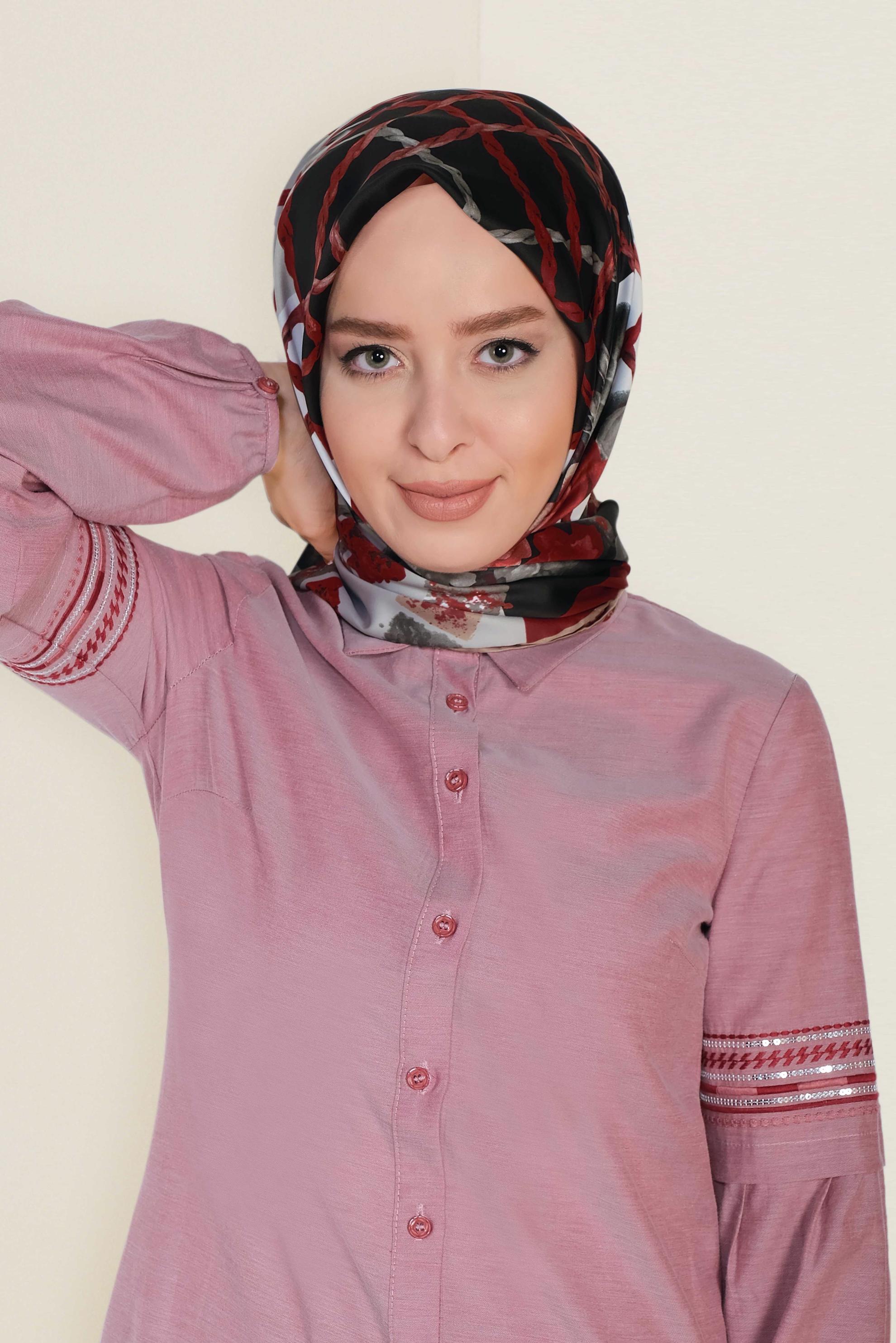 Tesettür giyim SİYAH 12183-1 ALVİNA DESENLİ EŞARP