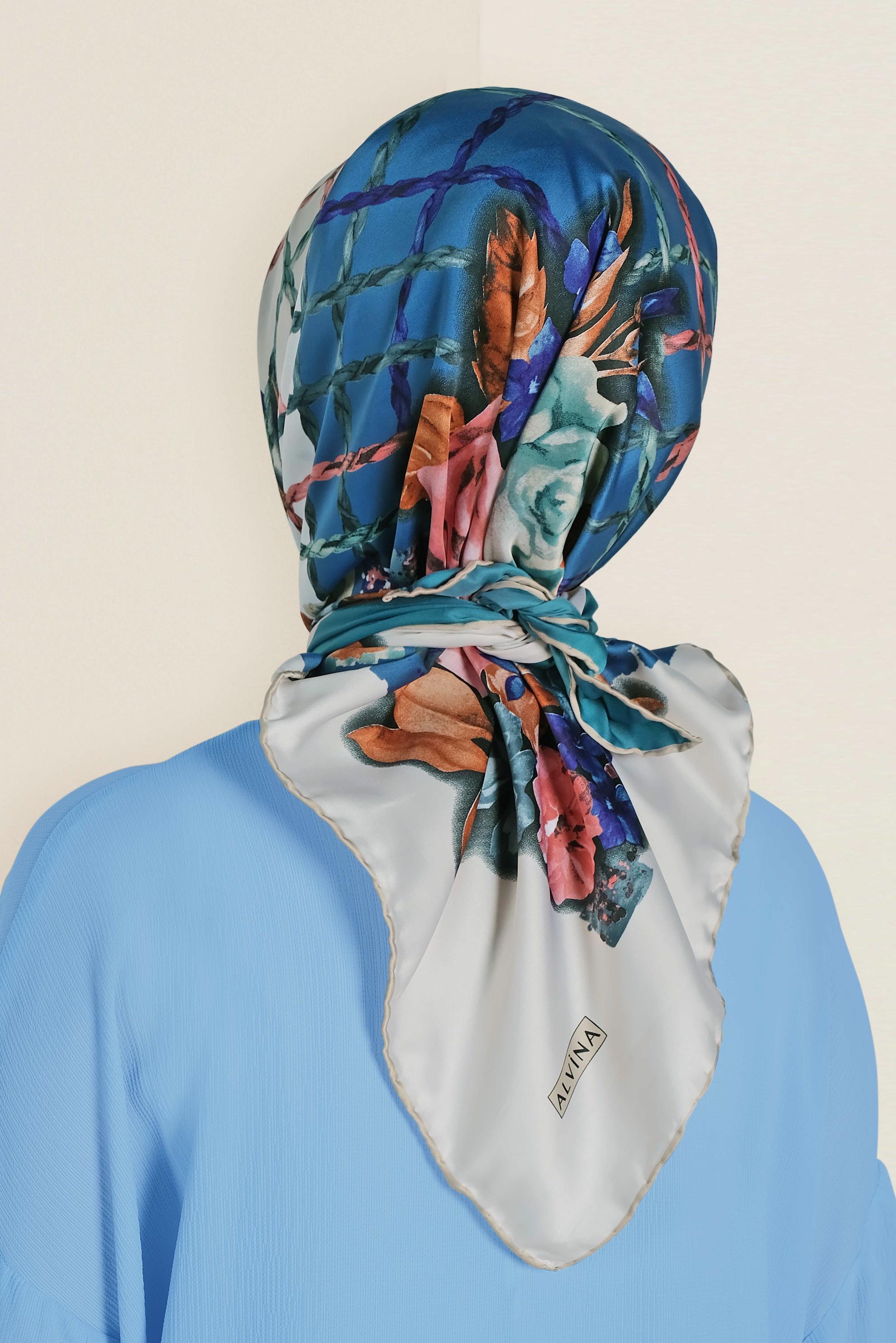 Tesettür giyim MAVİ 12183-1 ALVİNA DESENLİ EŞARP