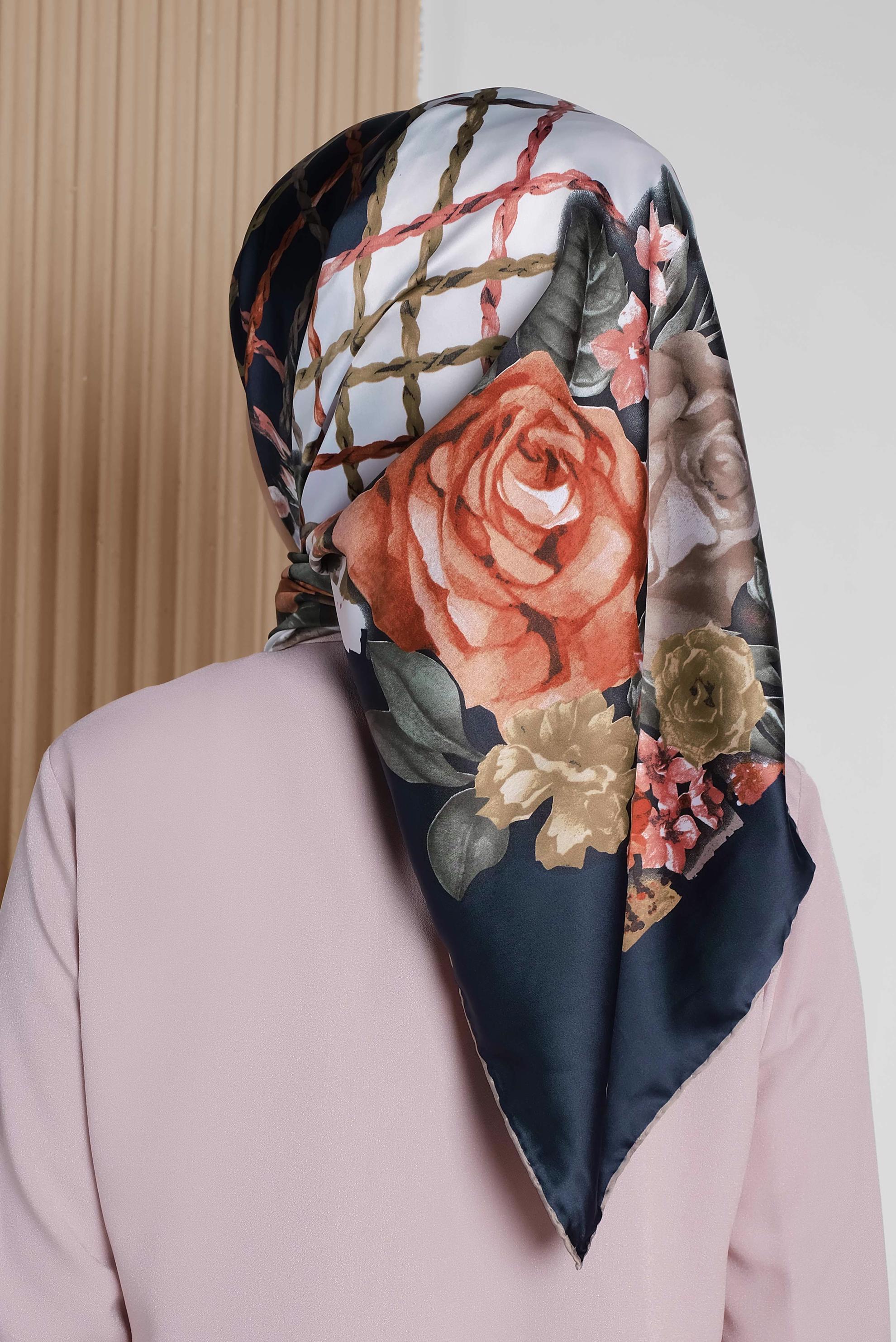 Tesettür giyim LACİVERT 12183-1 ALVİNA DESENLİ EŞARP