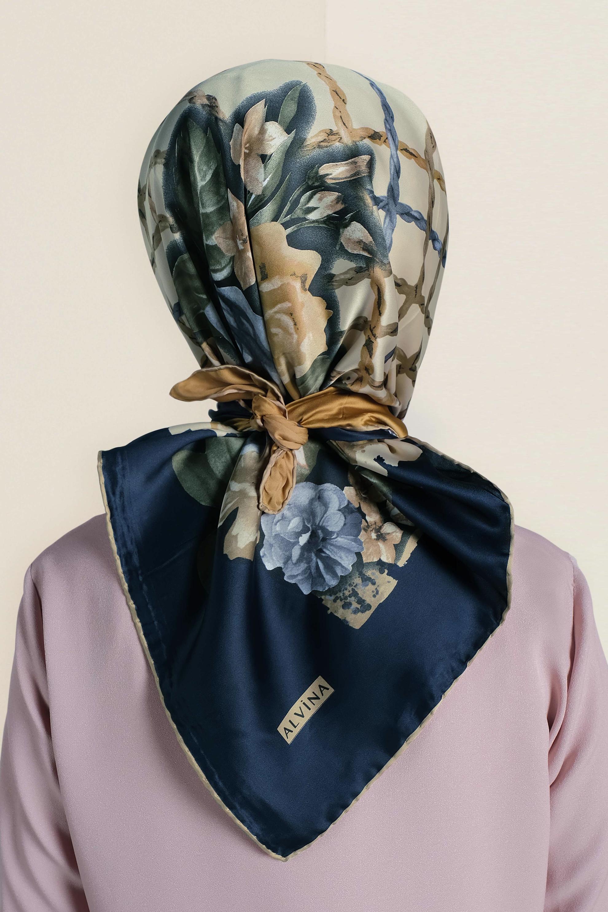 Tesettür giyim LACİVERT 12183-1 ALVİNA DESENLİ EŞARP