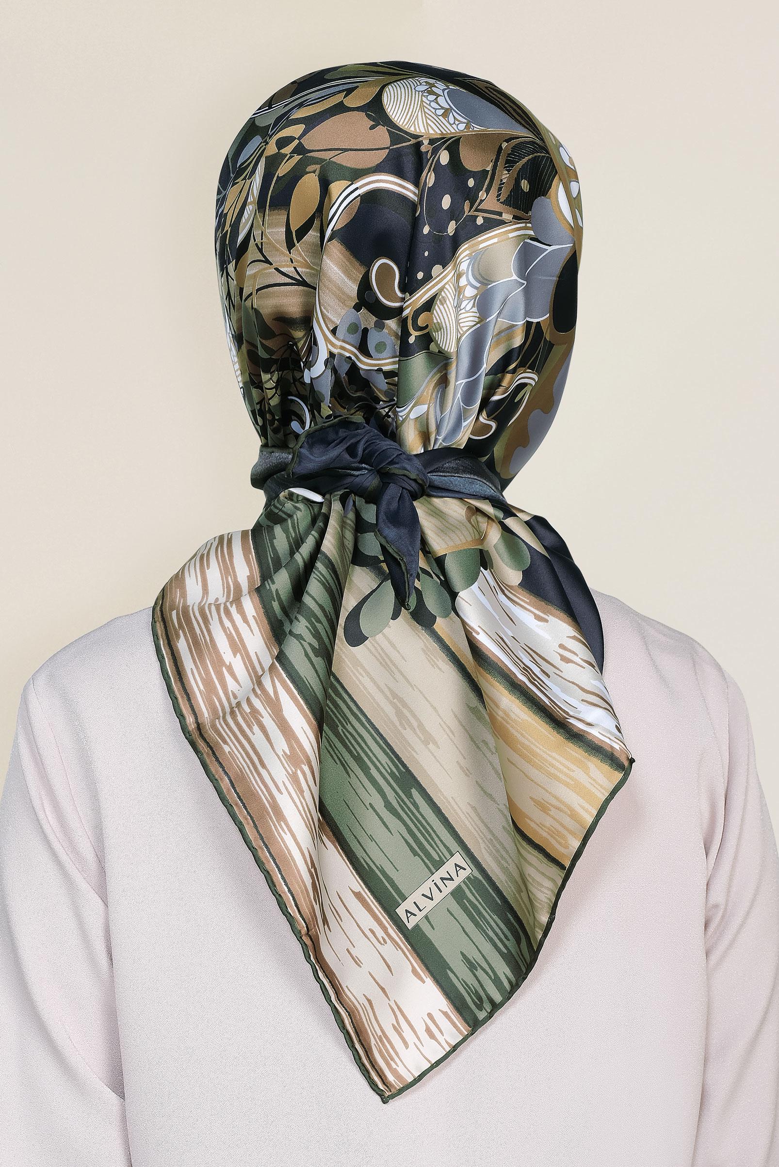 Tesettür giyim HAKİ 12184-1 ALVİNA DESENLİ EŞARP