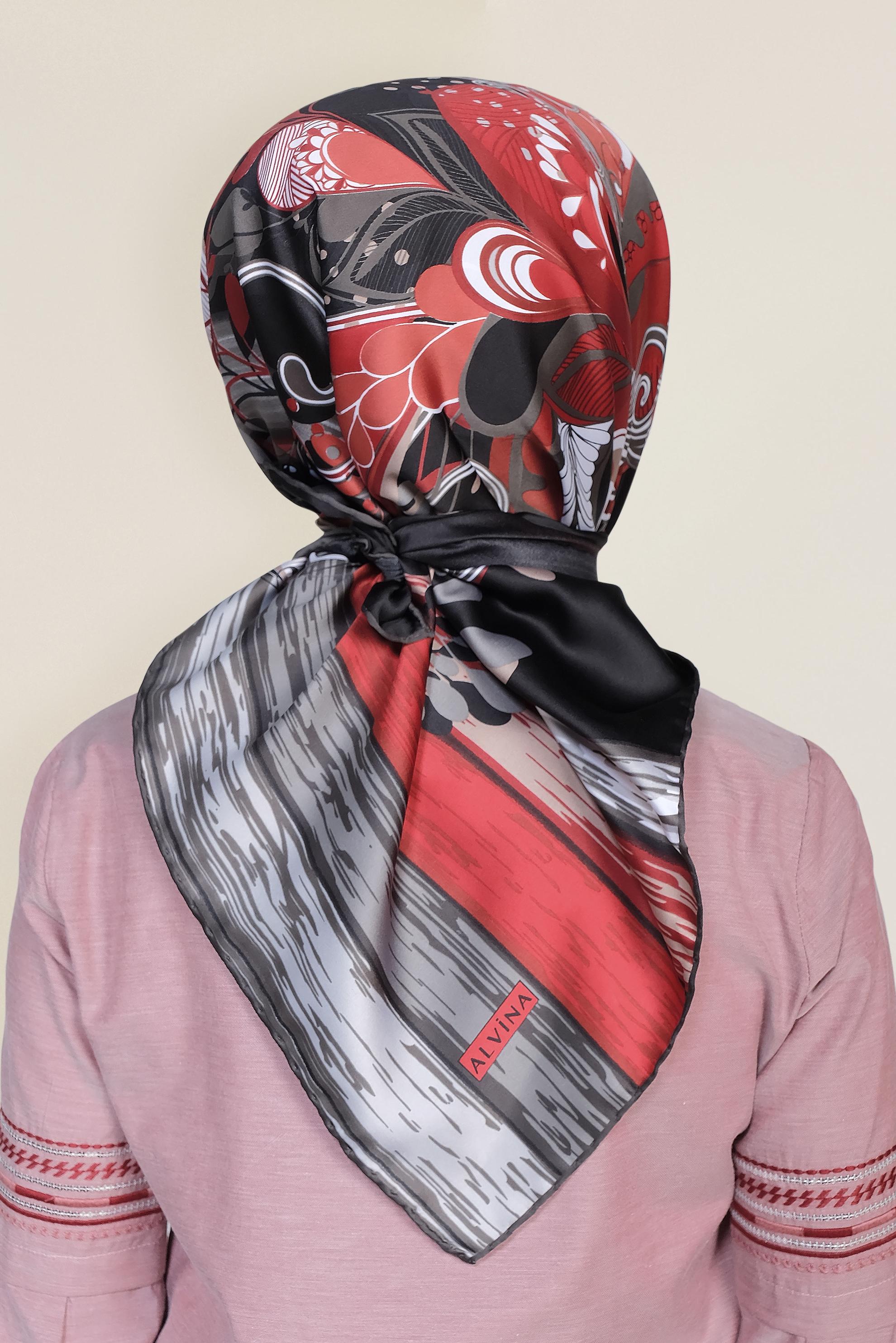 Tesettür giyim SİYAH 12184-1 ALVİNA DESENLİ EŞARP