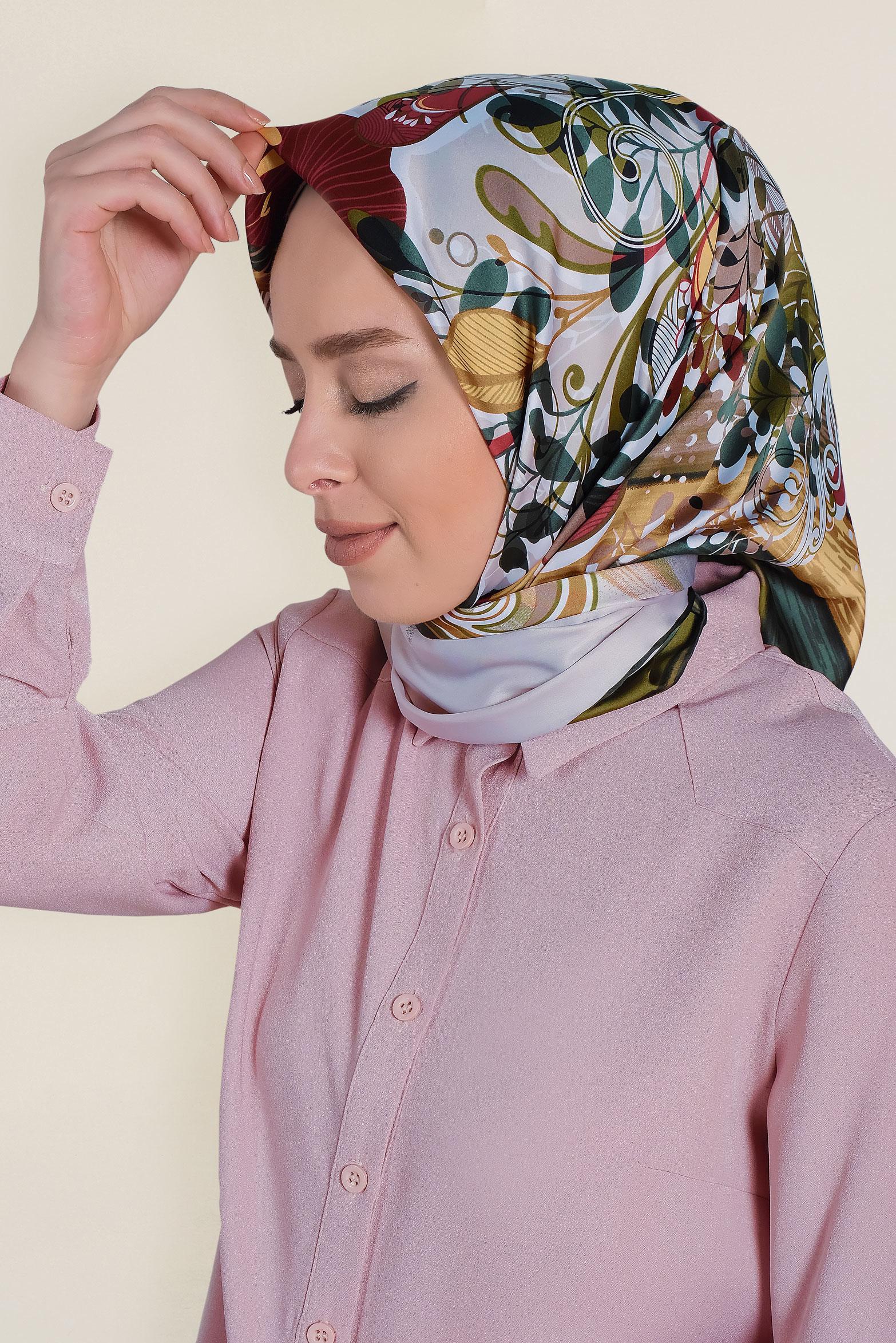 Tesettür giyim YEŞİL 12184-1 ALVİNA DESENLİ EŞARP