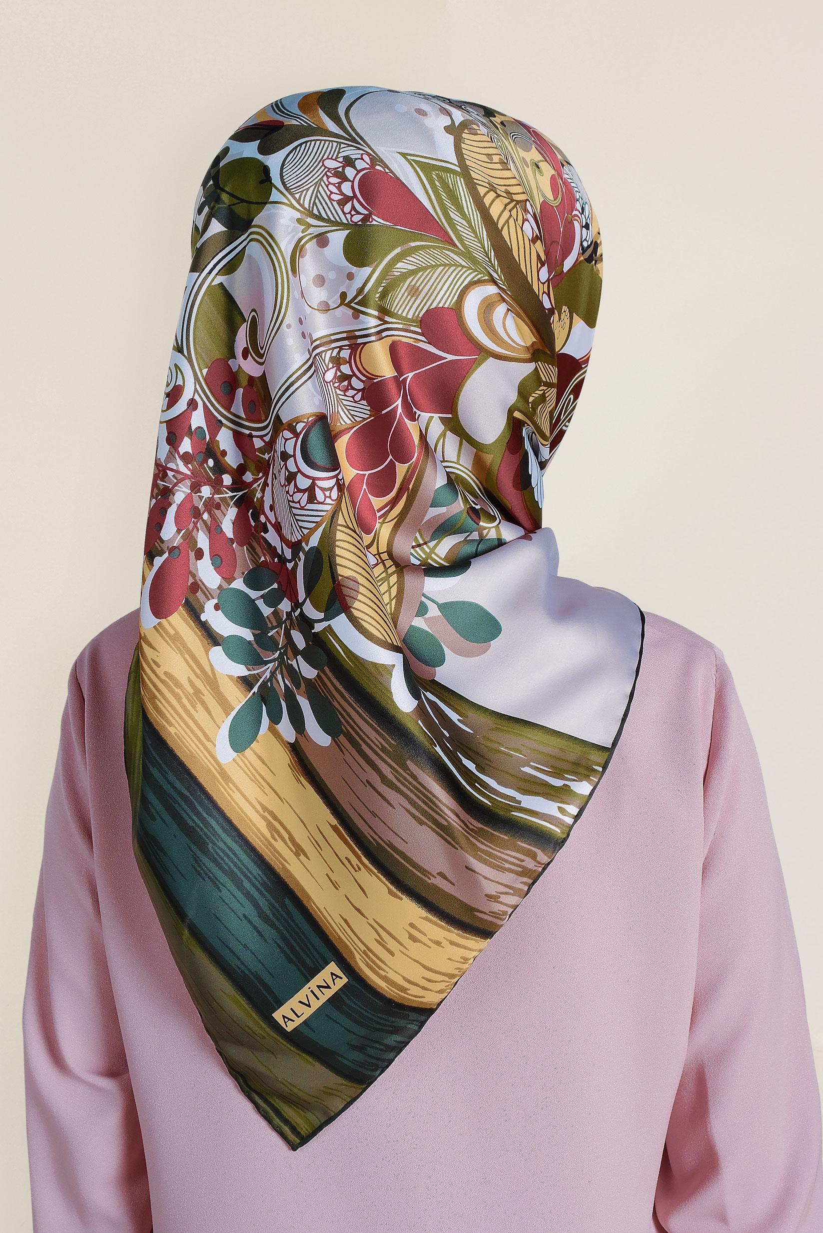 Tesettür giyim YEŞİL 12184-1 ALVİNA DESENLİ EŞARP