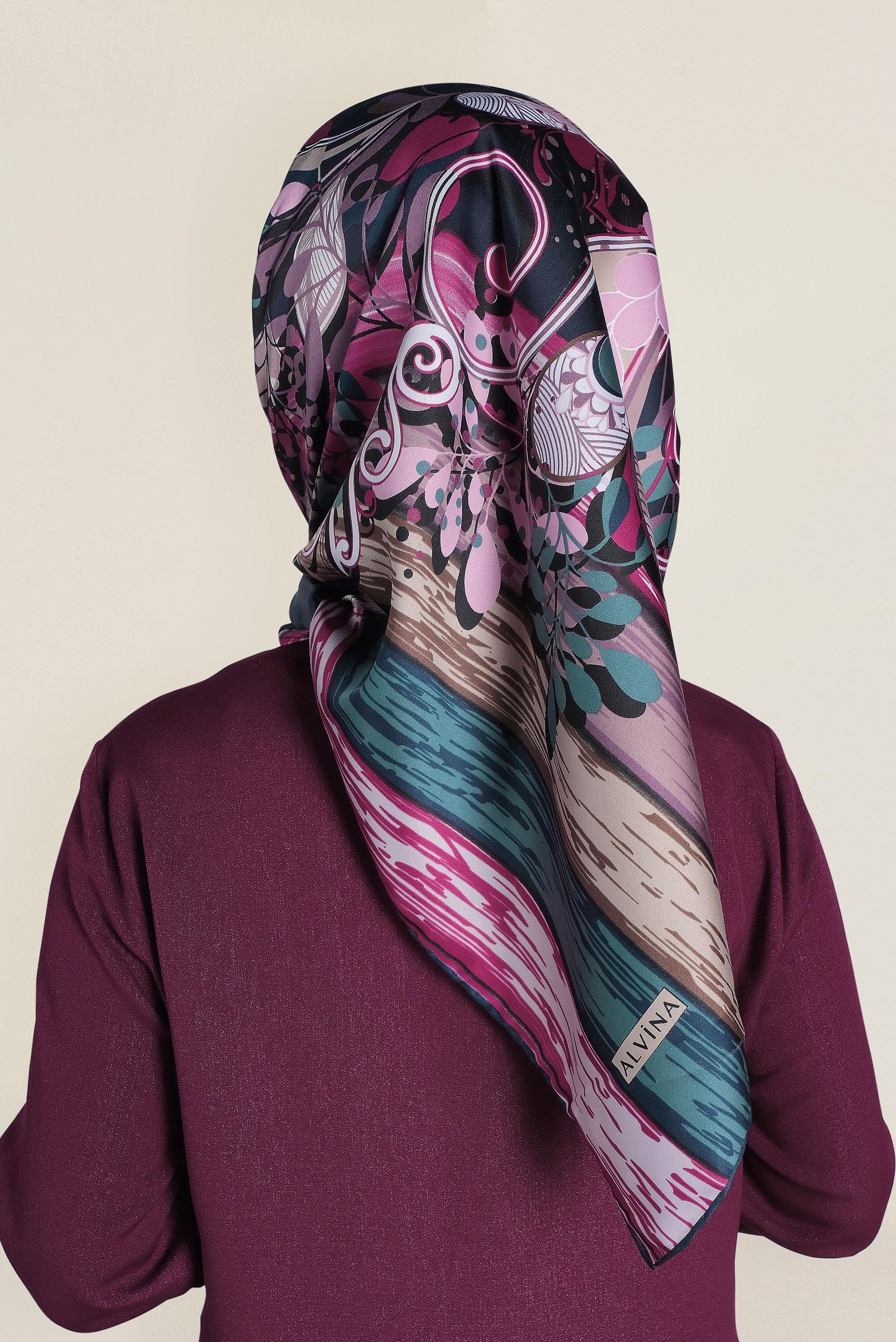 Tesettür giyim LACİVERT 12184-1 ALVİNA DESENLİ EŞARP