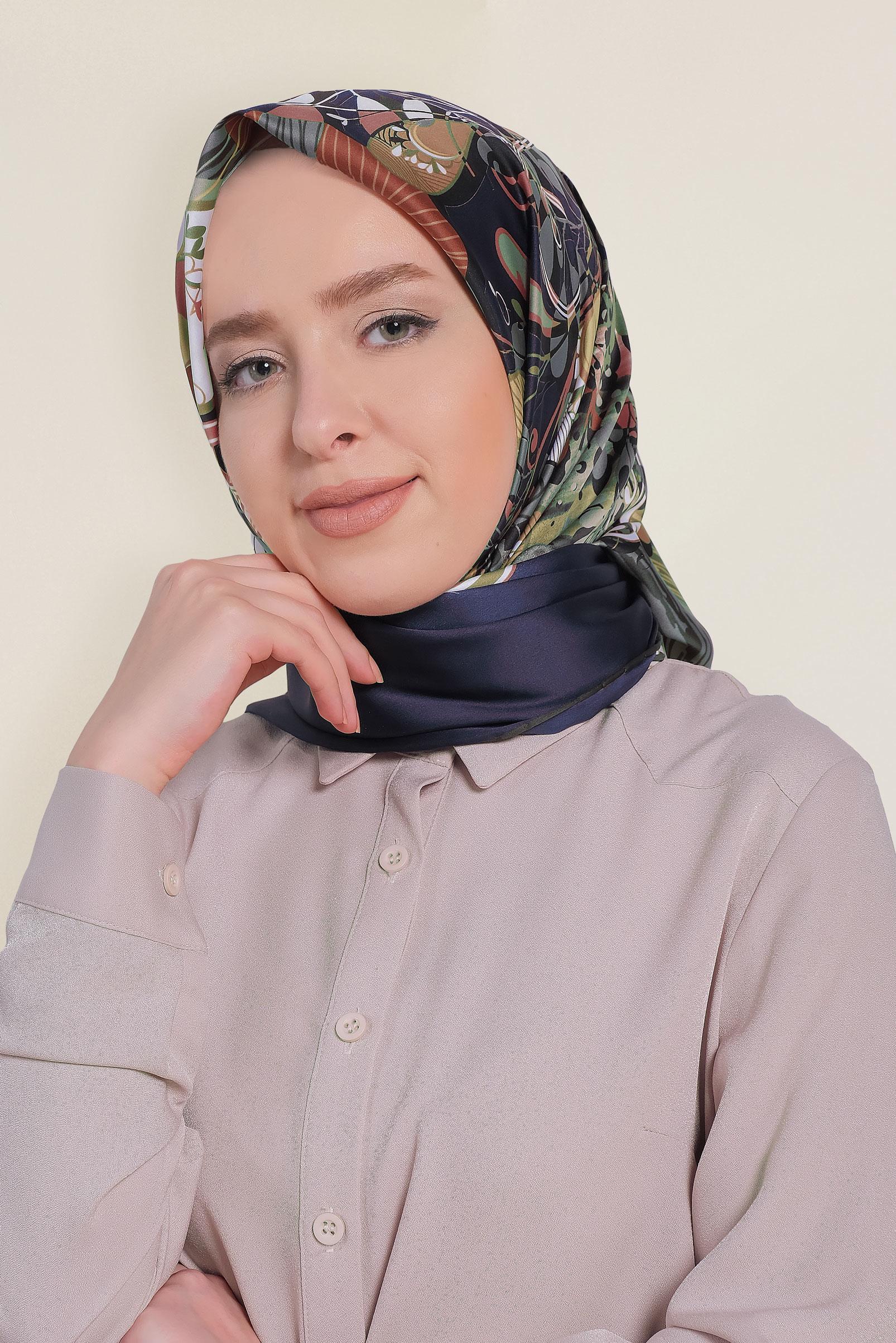 Tesettür giyim HAKİ 12184-1 ALVİNA DESENLİ EŞARP