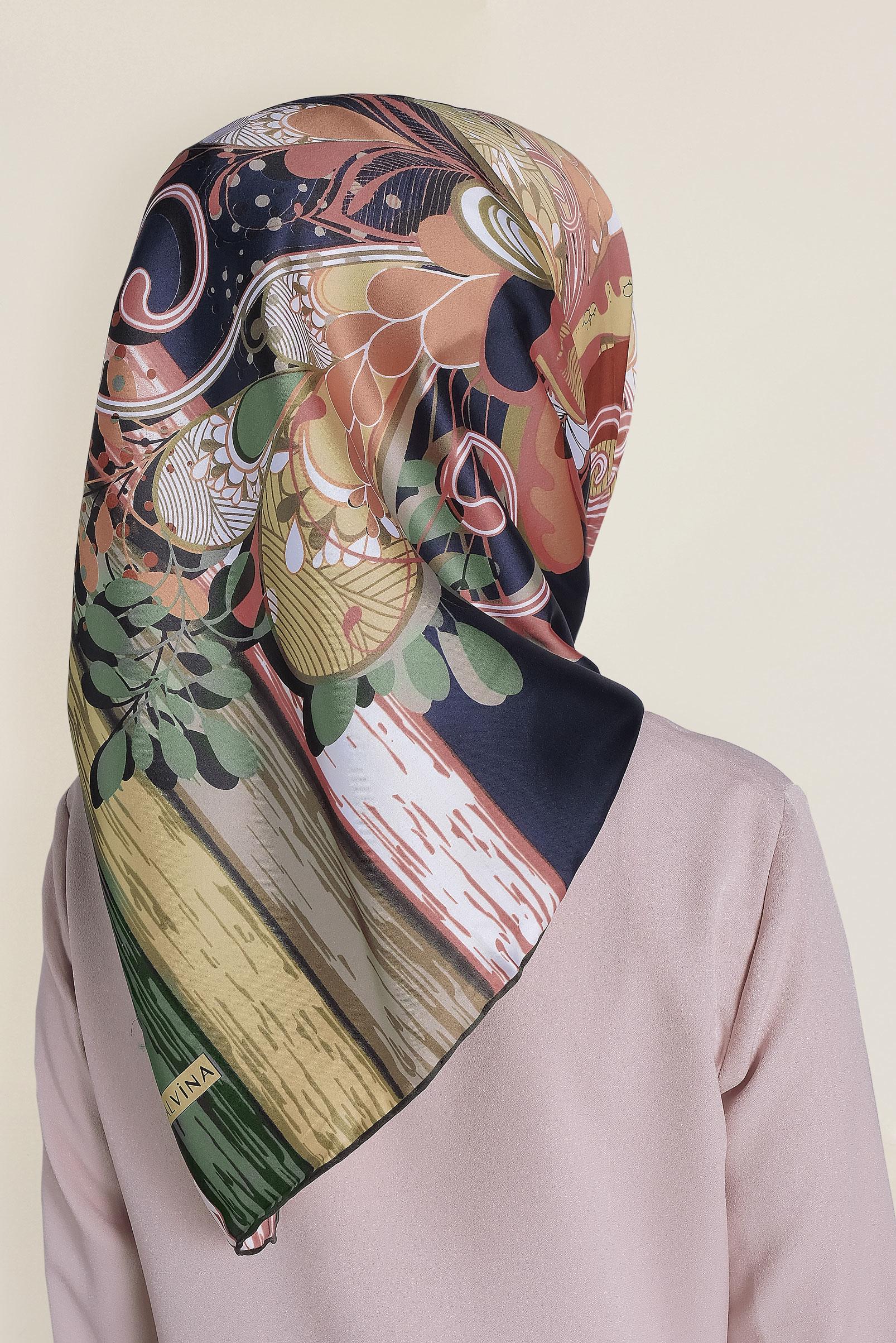 Tesettür giyim HAKİ 12184-1 ALVİNA DESENLİ EŞARP