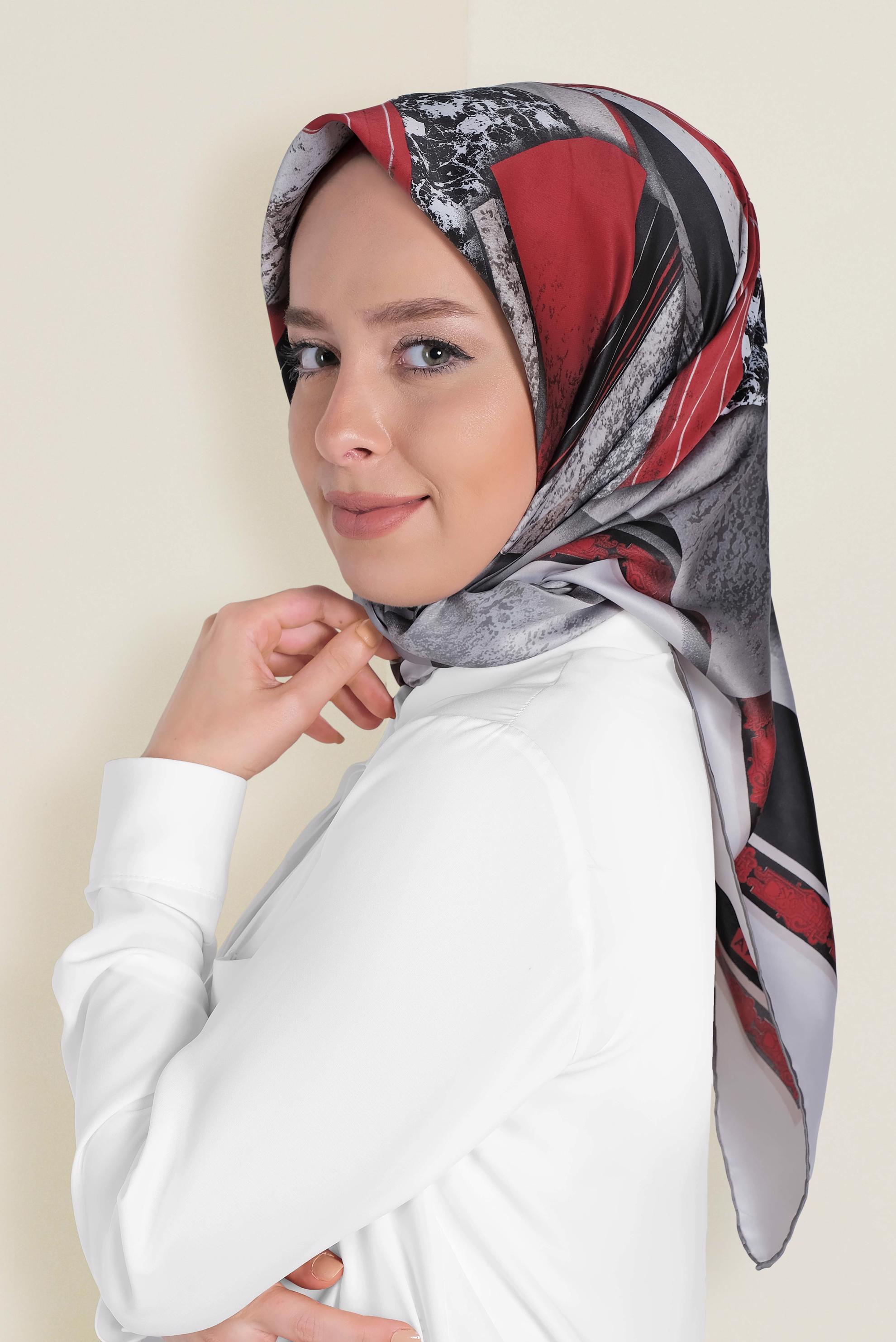 Tesettür giyim GRİ 12187-1 ALVİNA DESENLİ EŞARP