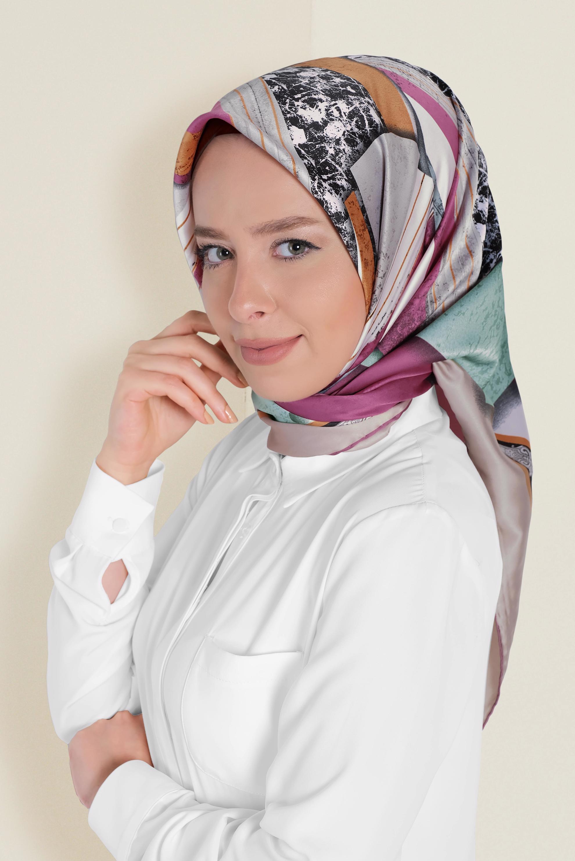 Tesettür giyim FUŞYA 12187-1 ALVİNA DESENLİ EŞARP