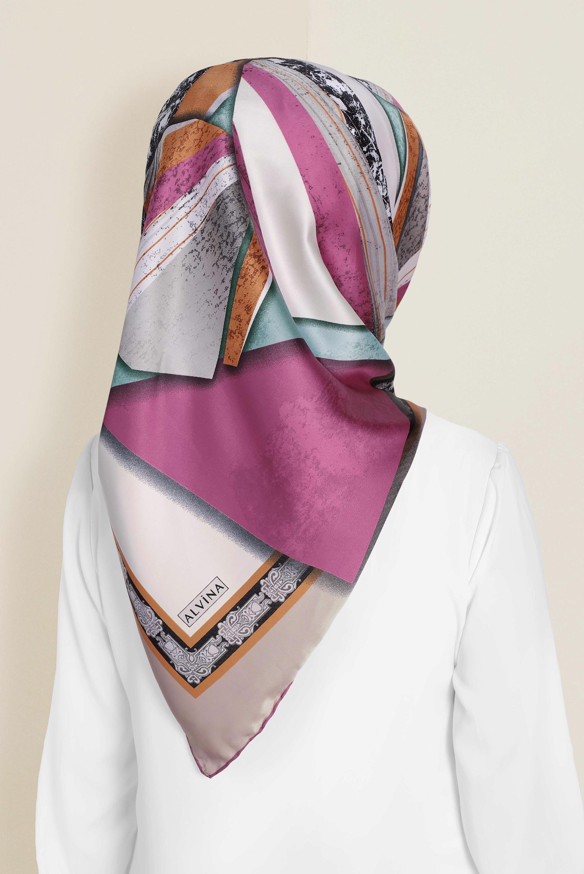 Tesettür giyim FUŞYA 12187-1 ALVİNA DESENLİ EŞARP