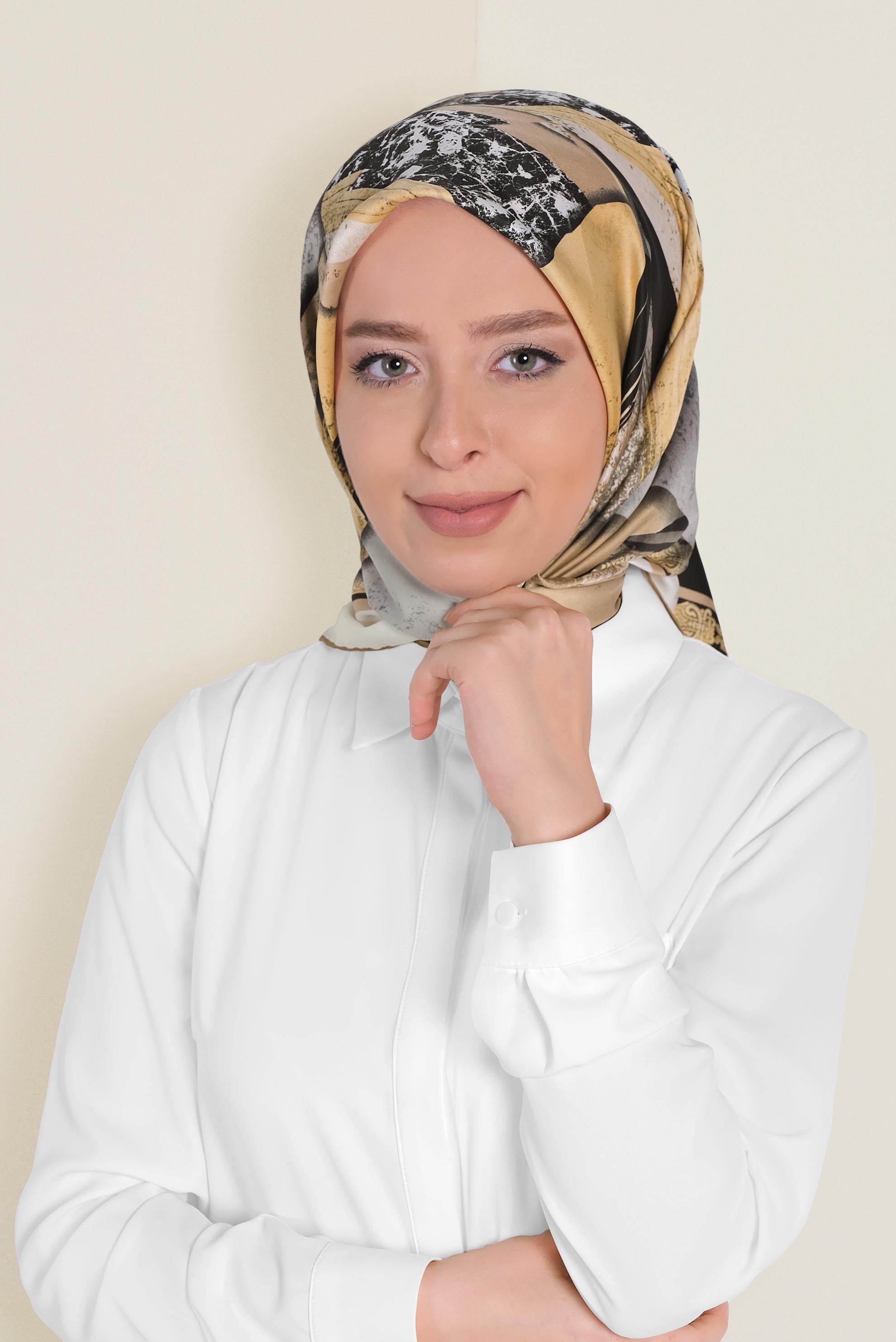 Tesettür giyim ALTIN 12187-1 ALVİNA DESENLİ EŞARP