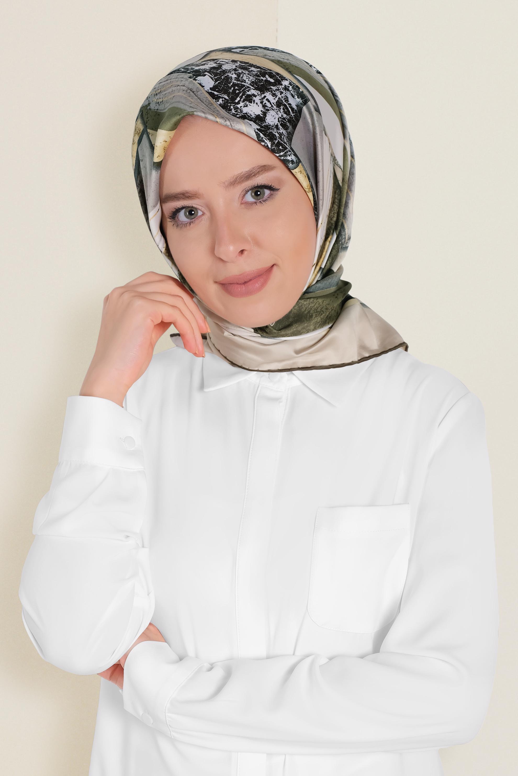 Tesettür giyim HAKİ 12187-1 ALVİNA DESENLİ EŞARP