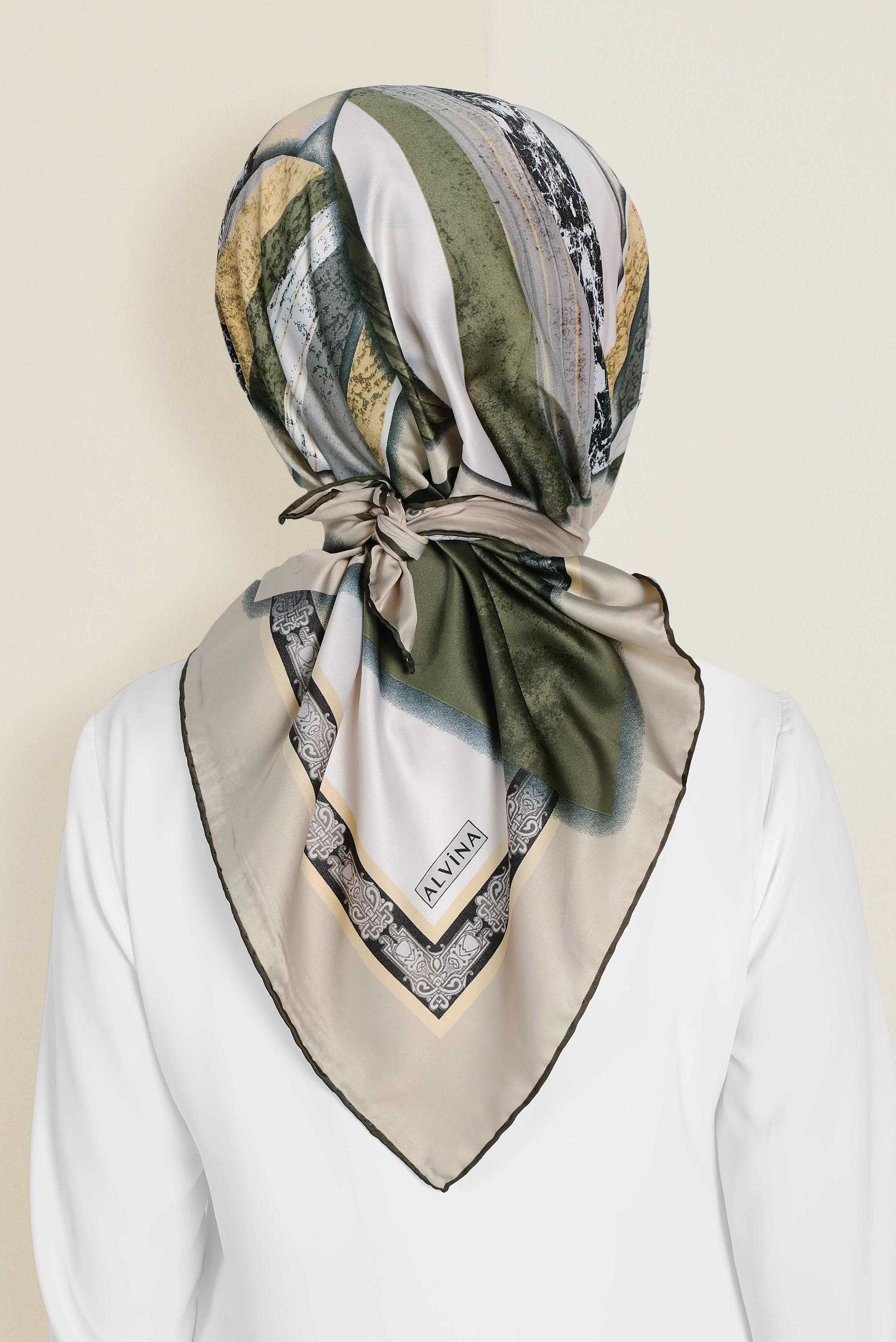 Tesettür giyim HAKİ 12187-1 ALVİNA DESENLİ EŞARP