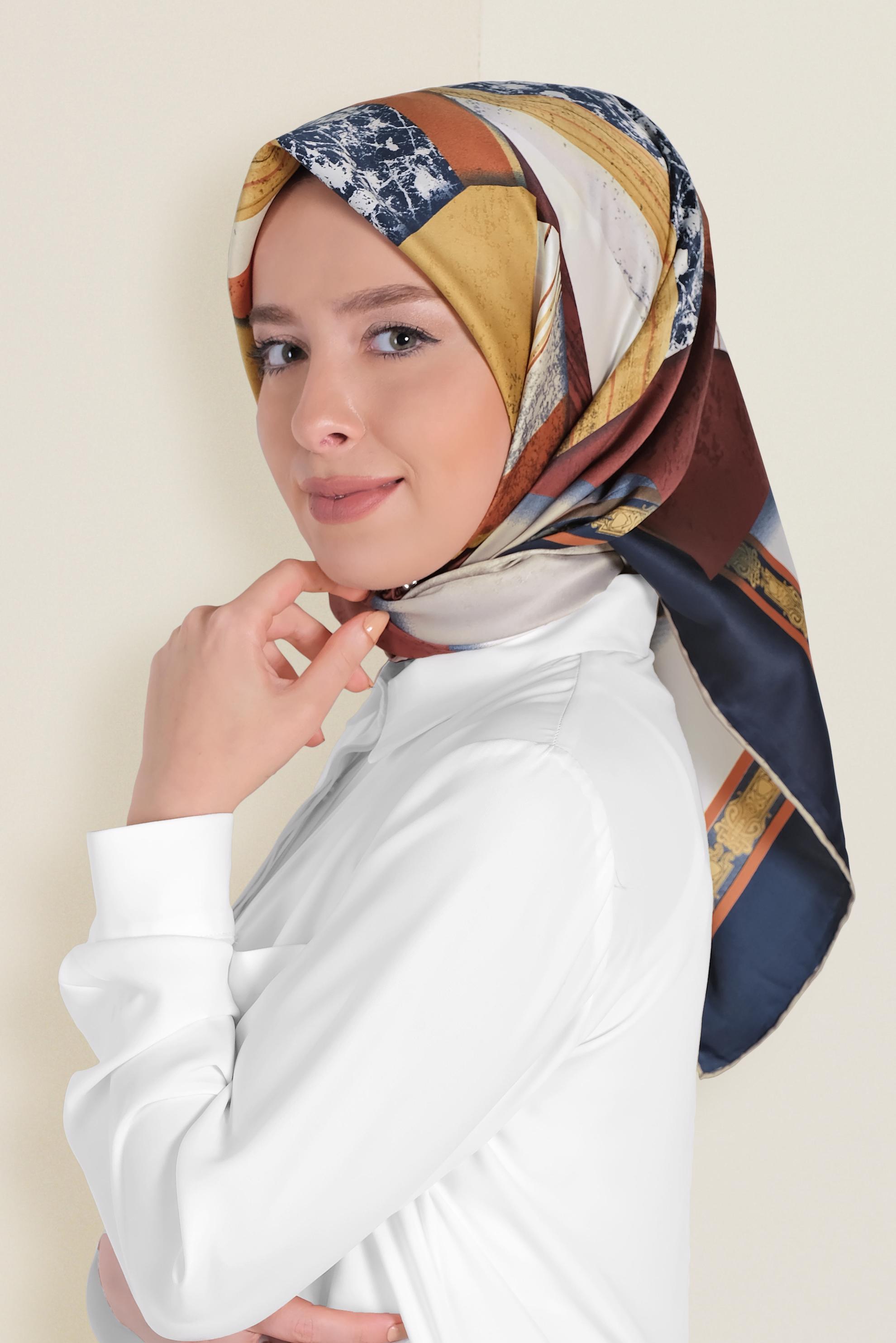 Tesettür giyim LACİVERT 12187-1 ALVİNA DESENLİ EŞARP