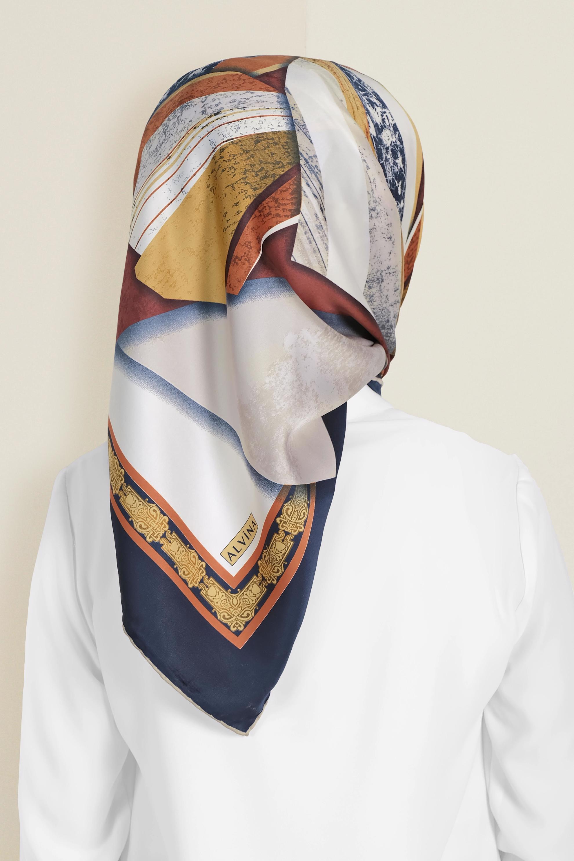 Tesettür giyim LACİVERT 12187-1 ALVİNA DESENLİ EŞARP