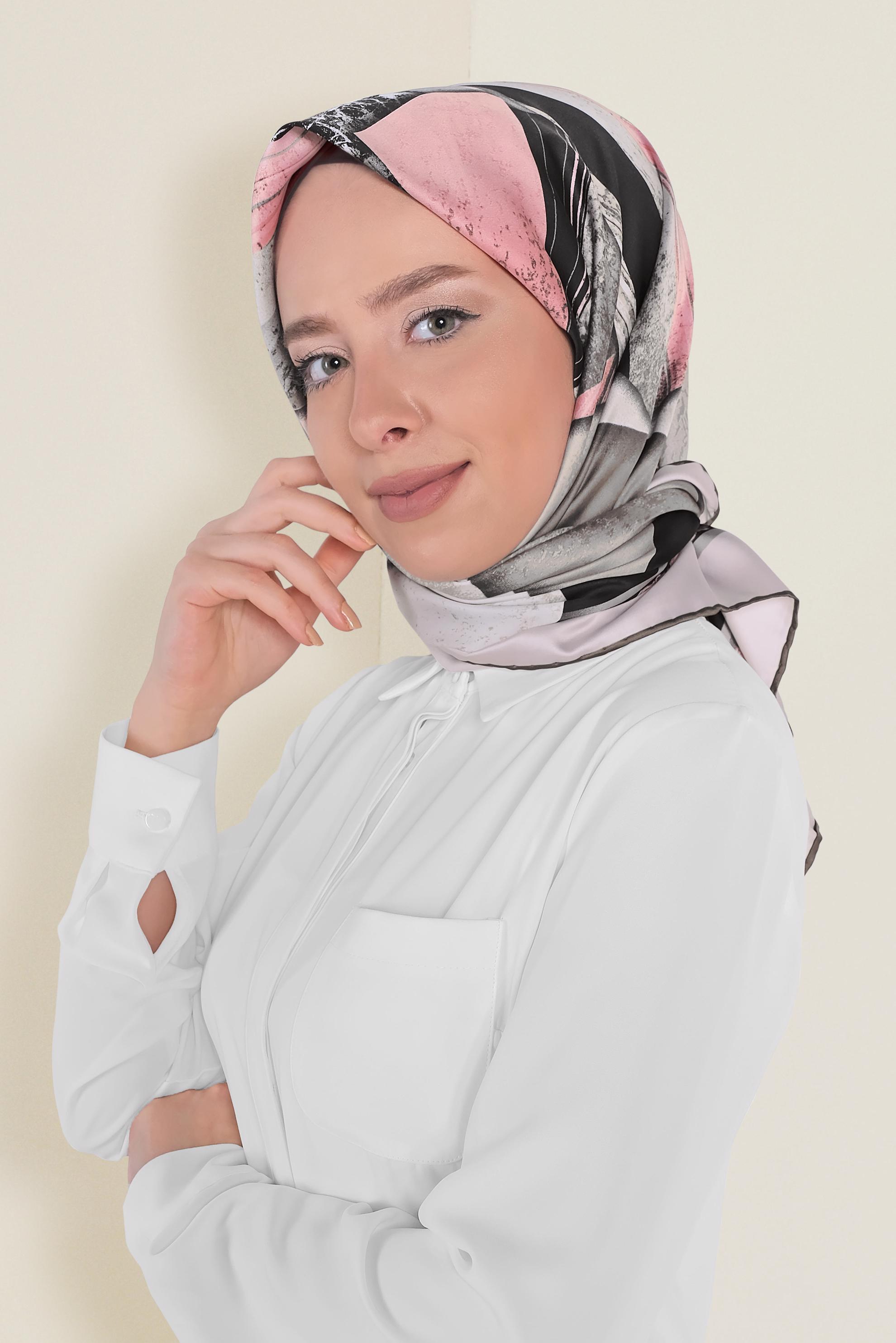 Tesettür giyim PEMBE 12187-1 ALVİNA DESENLİ EŞARP