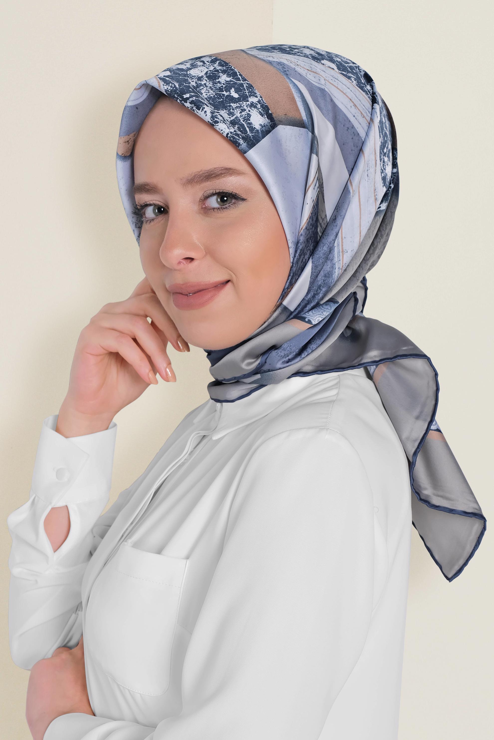 Tesettür giyim LACİVERT 12187-1 ALVİNA DESENLİ EŞARP