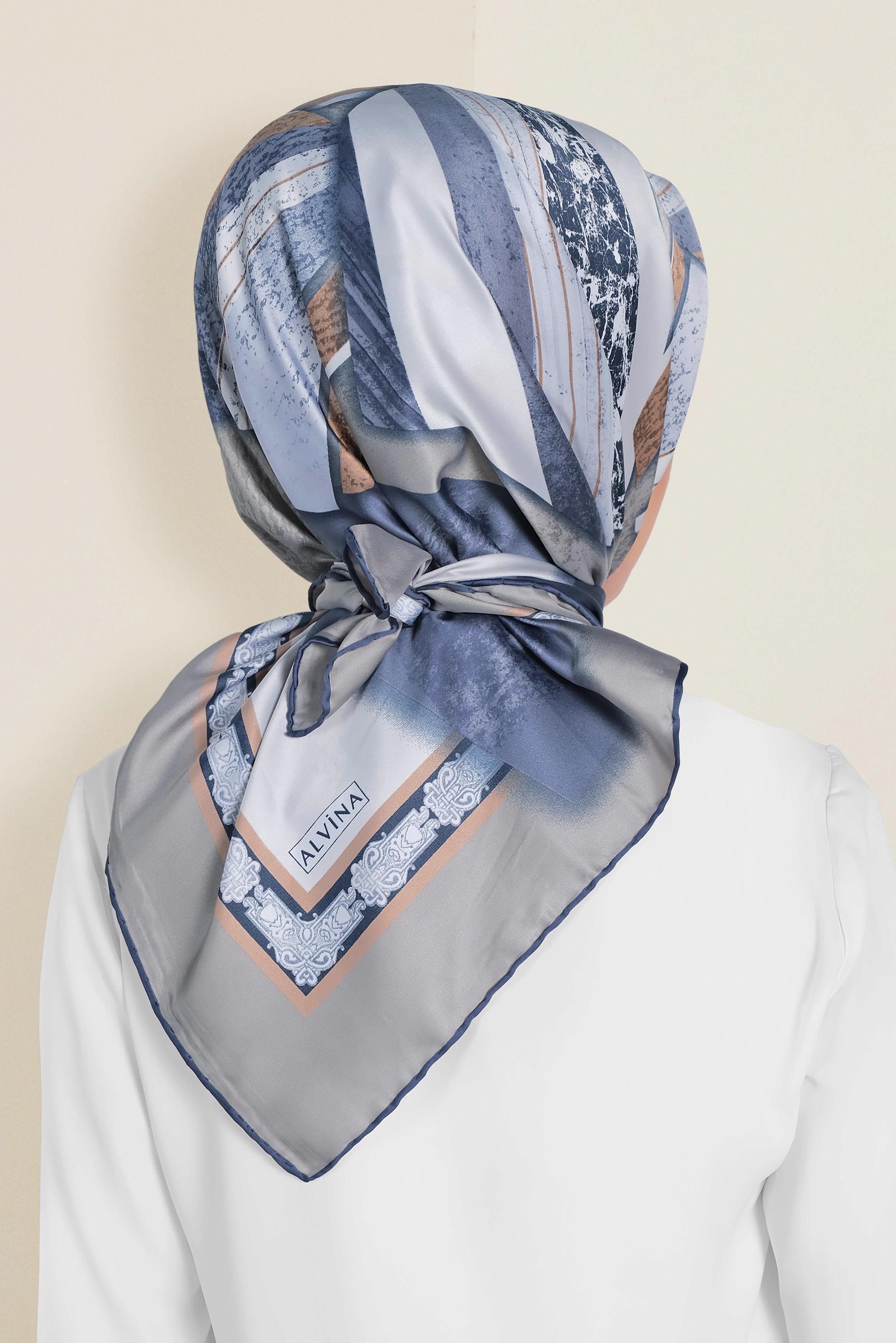 Tesettür giyim LACİVERT 12187-1 ALVİNA DESENLİ EŞARP