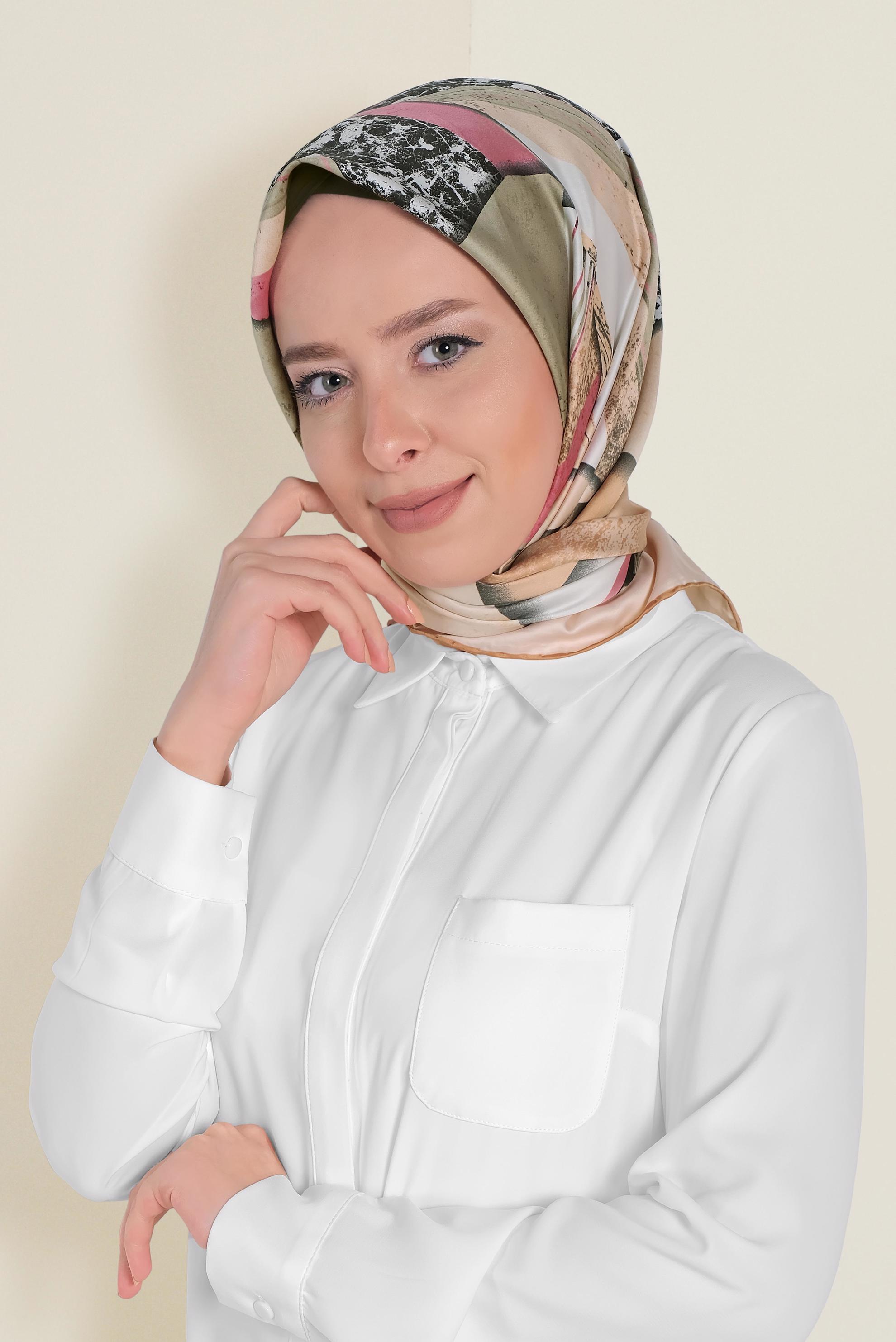 Tesettür giyim KAHVE 12187-1 ALVİNA DESENLİ EŞARP