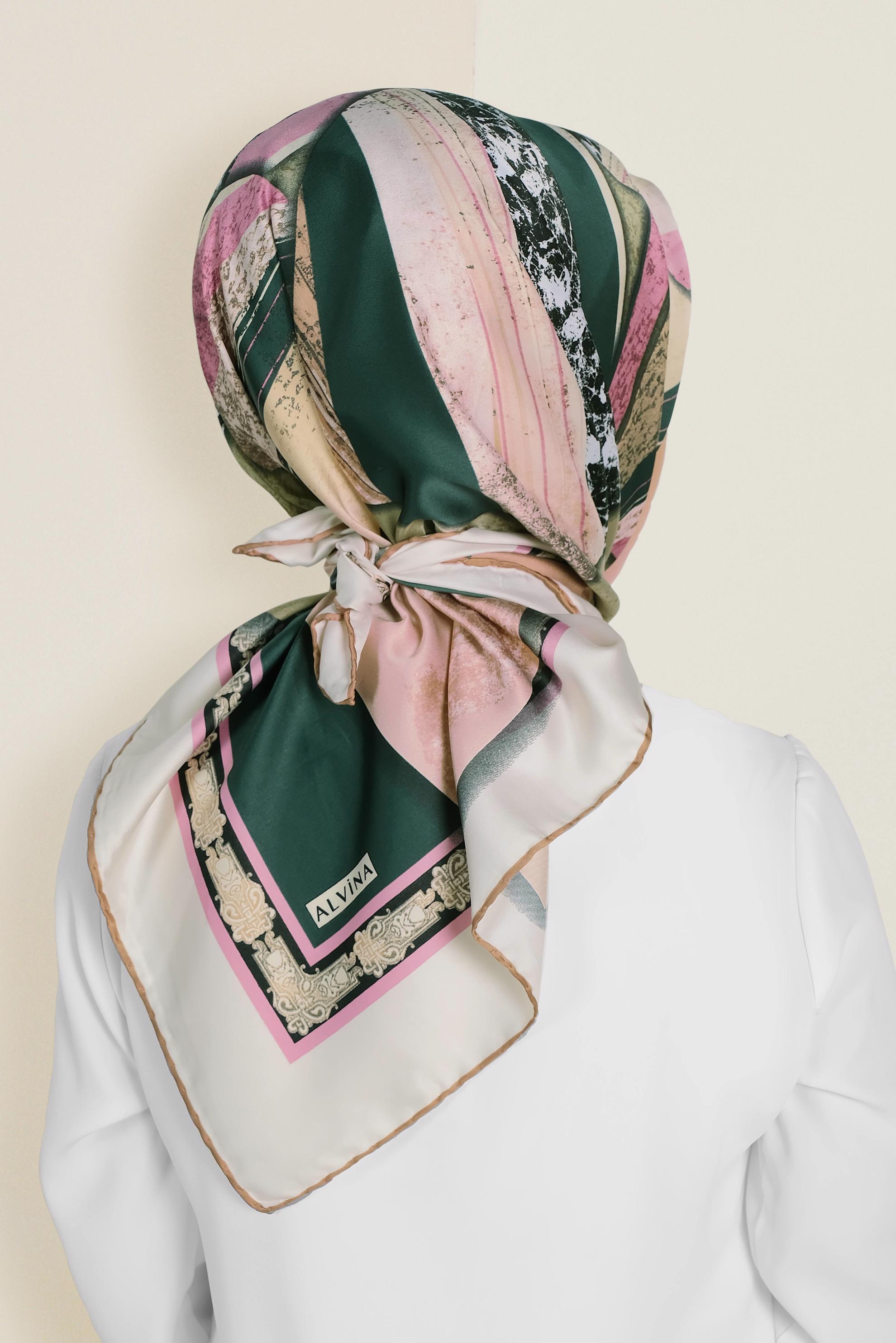 Tesettür giyim YEŞİL 12187-1 ALVİNA DESENLİ EŞARP