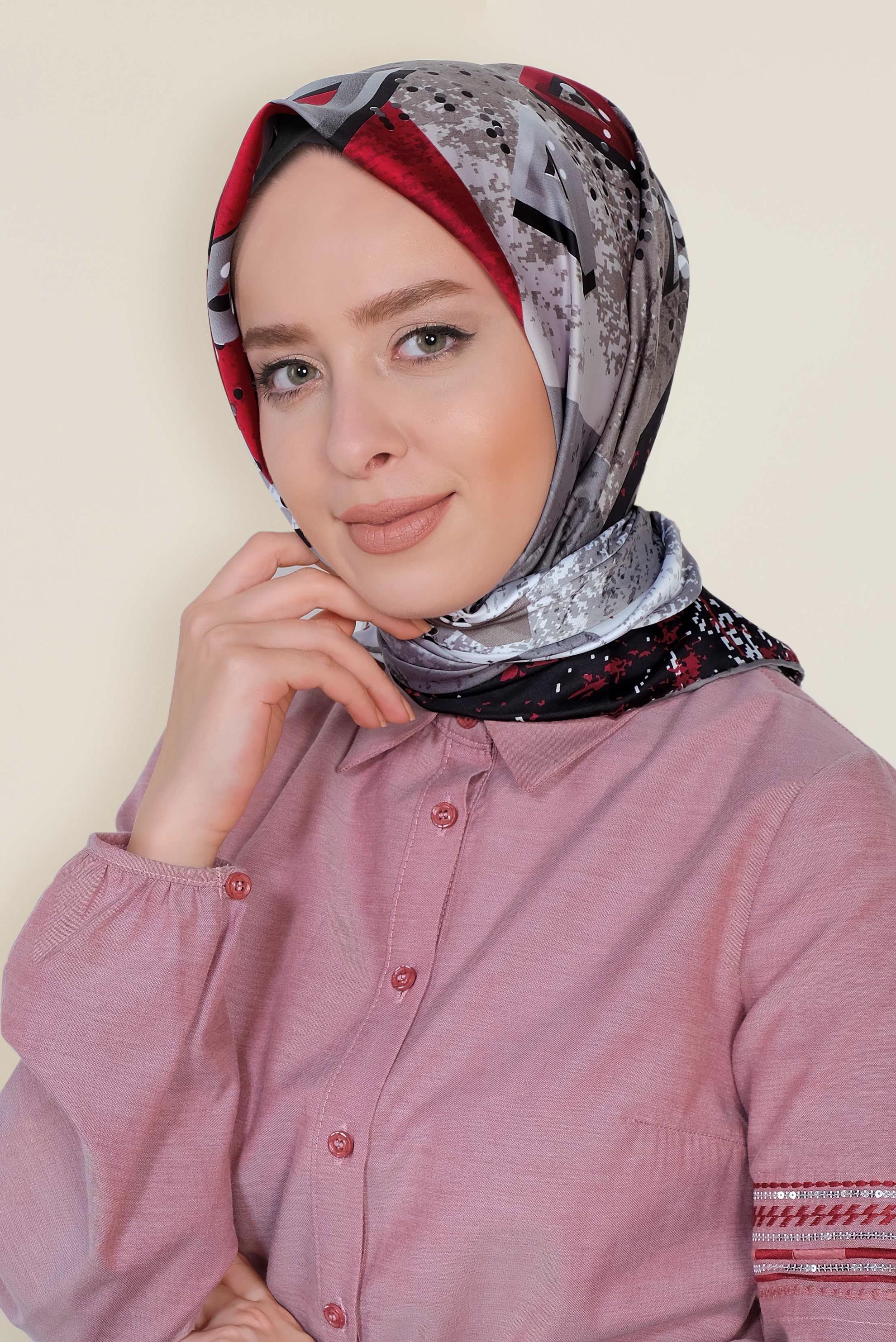 Tesettür giyim GRİ 12188-1 ALVİNA DESENLİ EŞARP