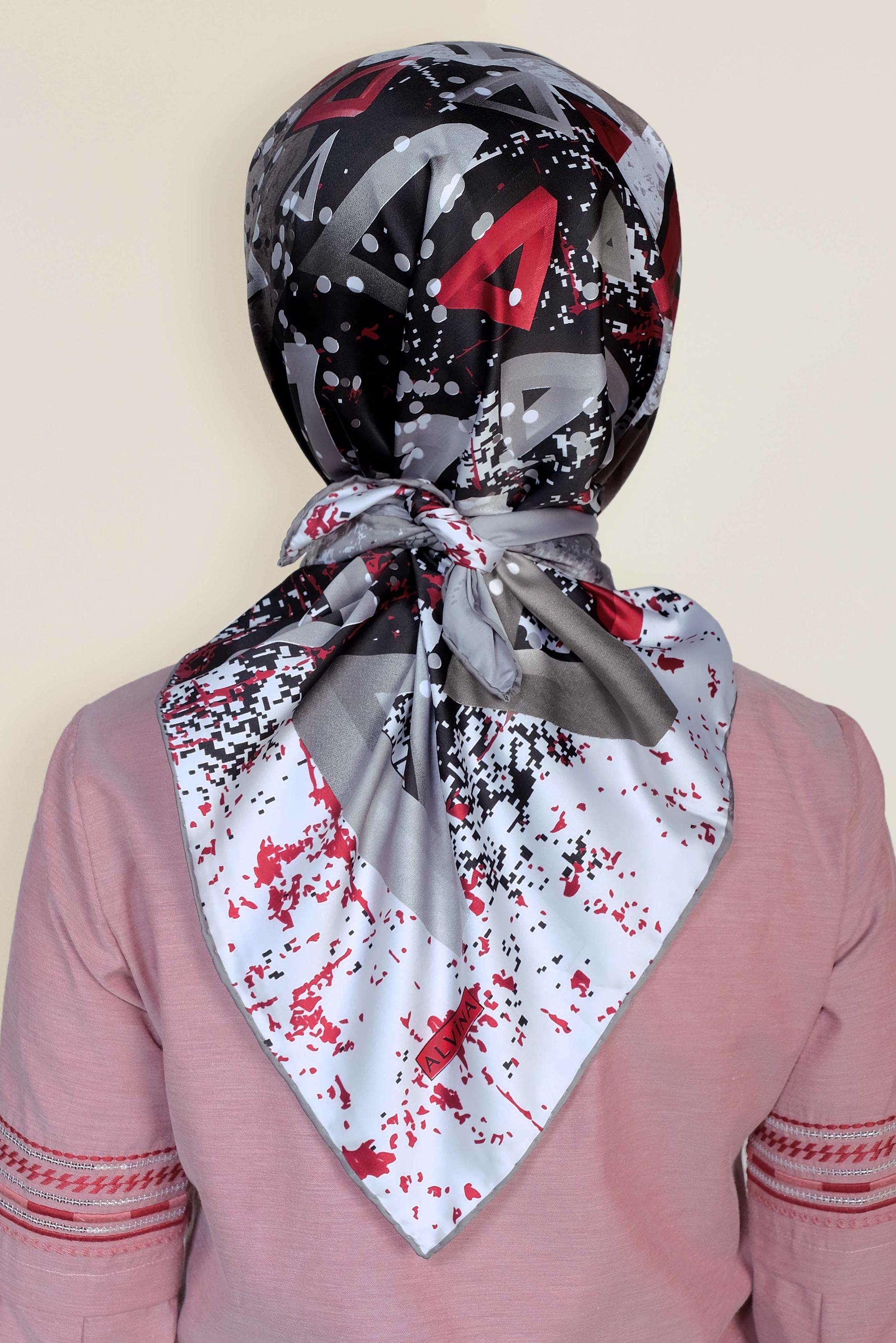 Tesettür giyim GRİ 12188-1 ALVİNA DESENLİ EŞARP