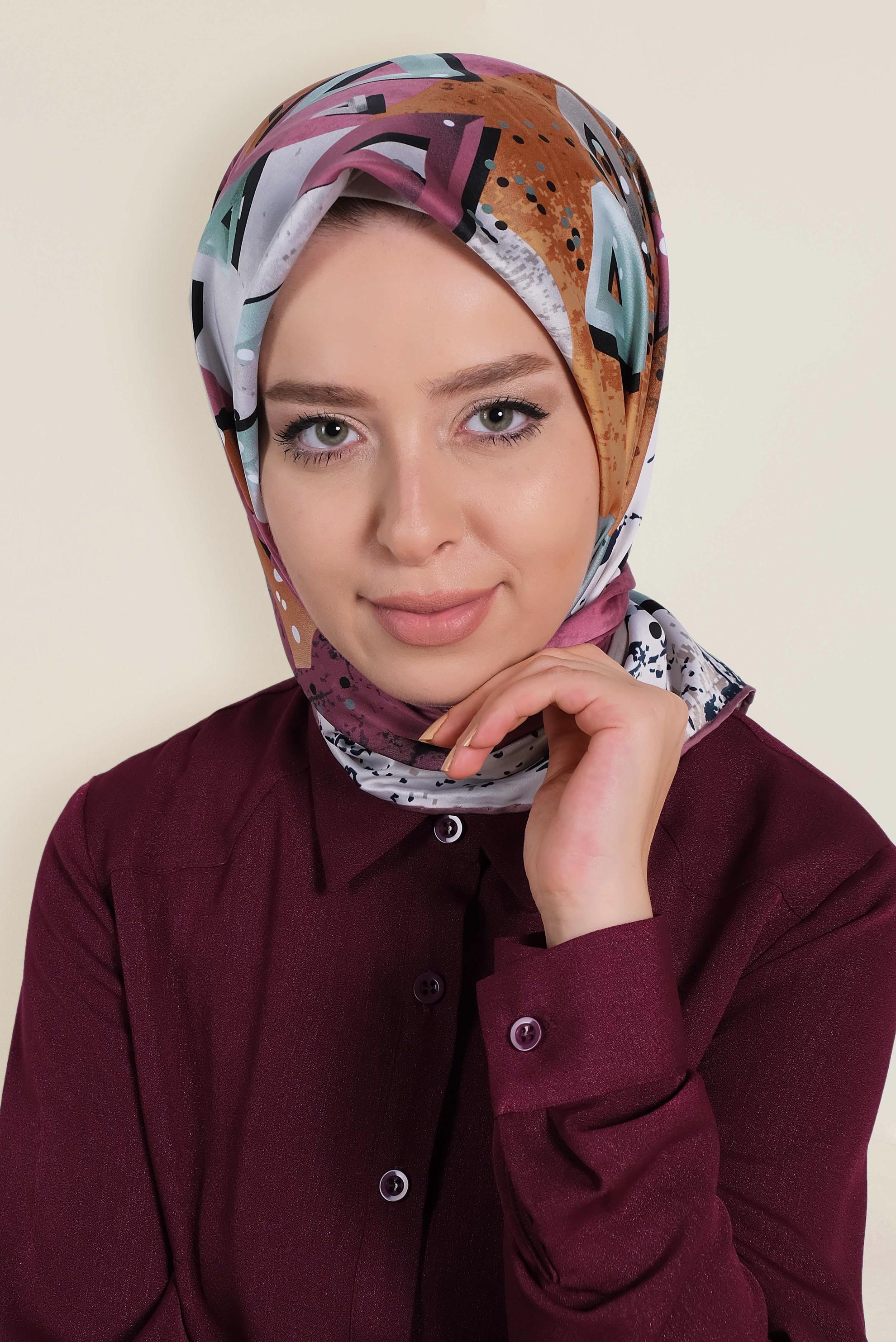 Tesettür giyim FUŞYA 12188-1 ALVİNA DESENLİ EŞARP