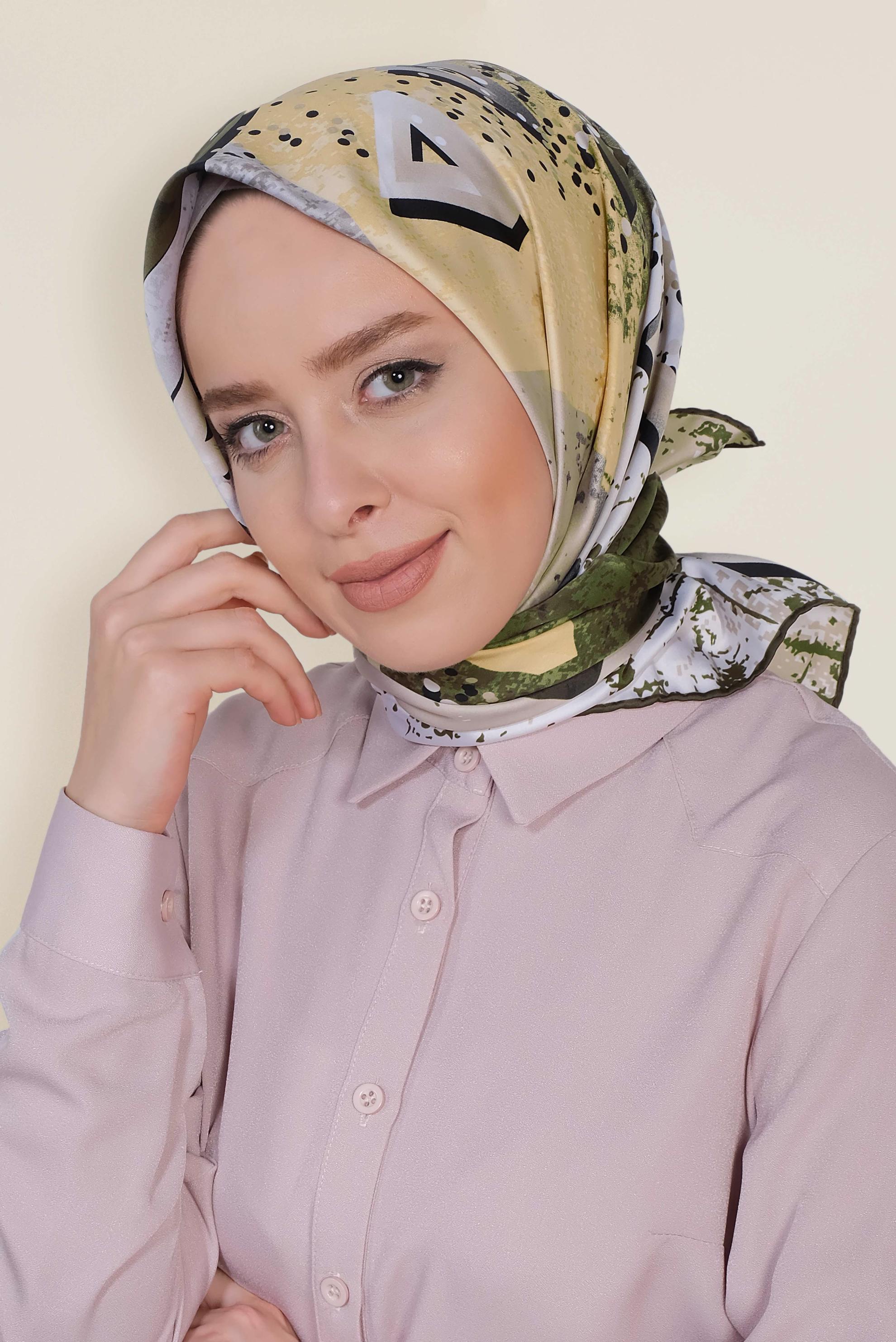 Tesettür giyim HAKİ 12188-1 ALVİNA DESENLİ EŞARP