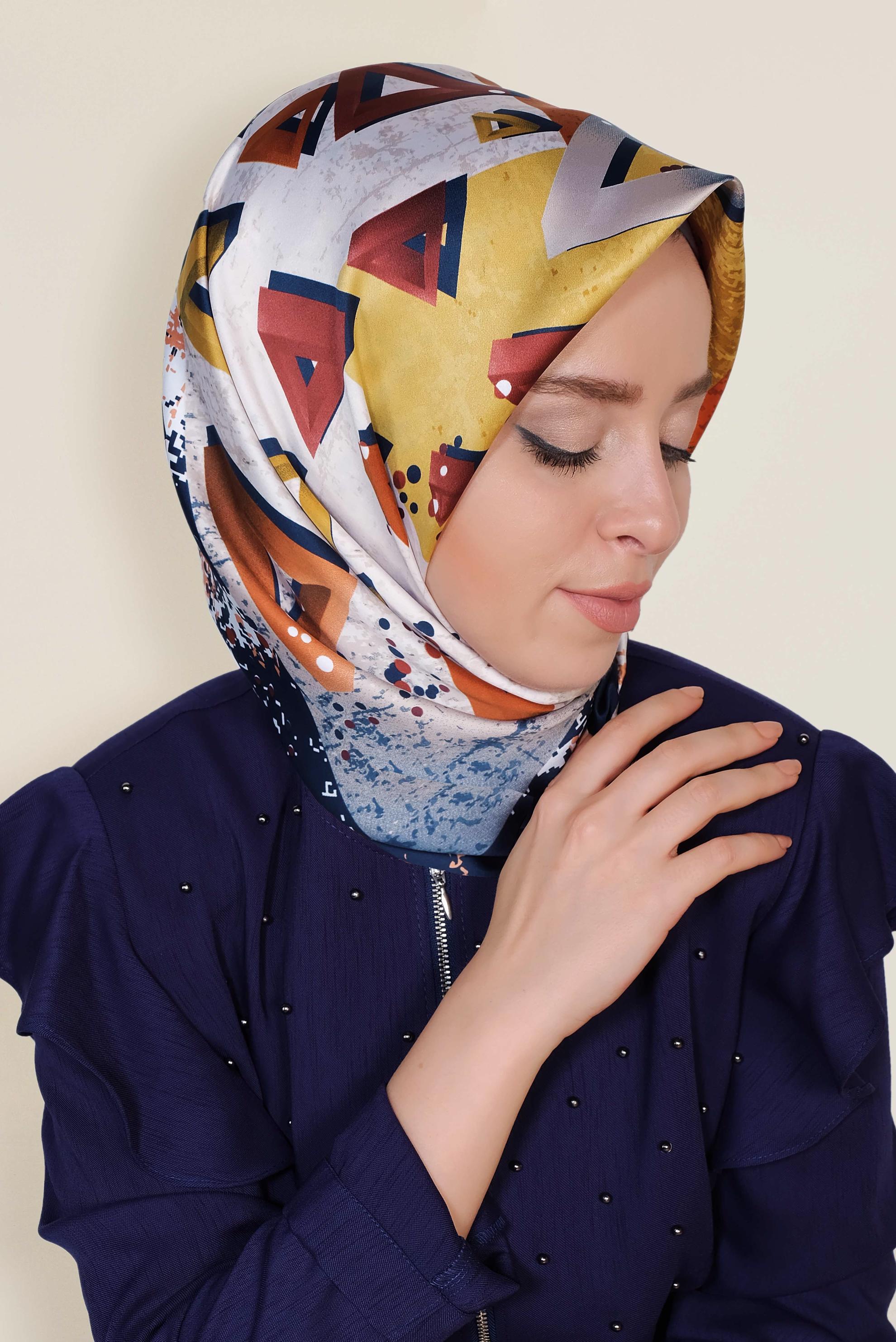 Tesettür giyim LACİVERT 12188-1 ALVİNA DESENLİ EŞARP