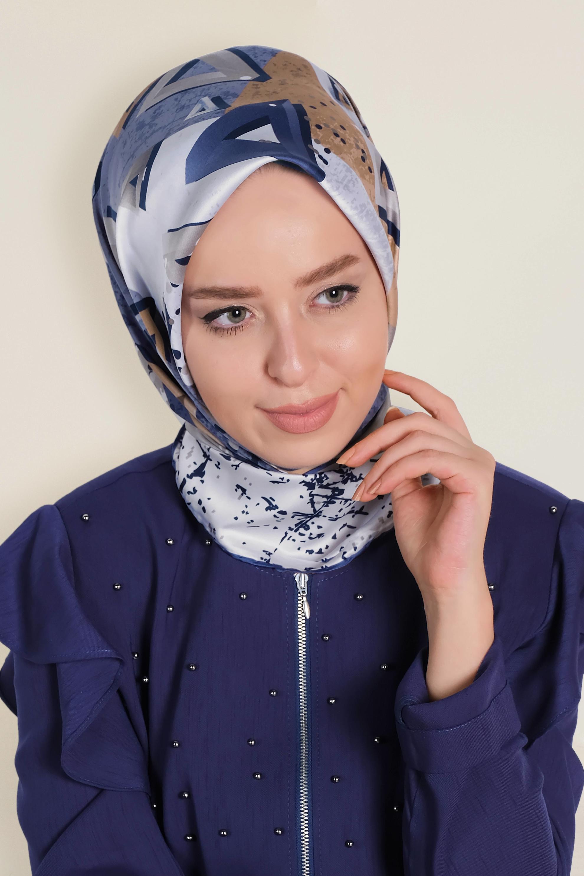 Tesettür giyim LACİVERT 12188-1 ALVİNA DESENLİ EŞARP