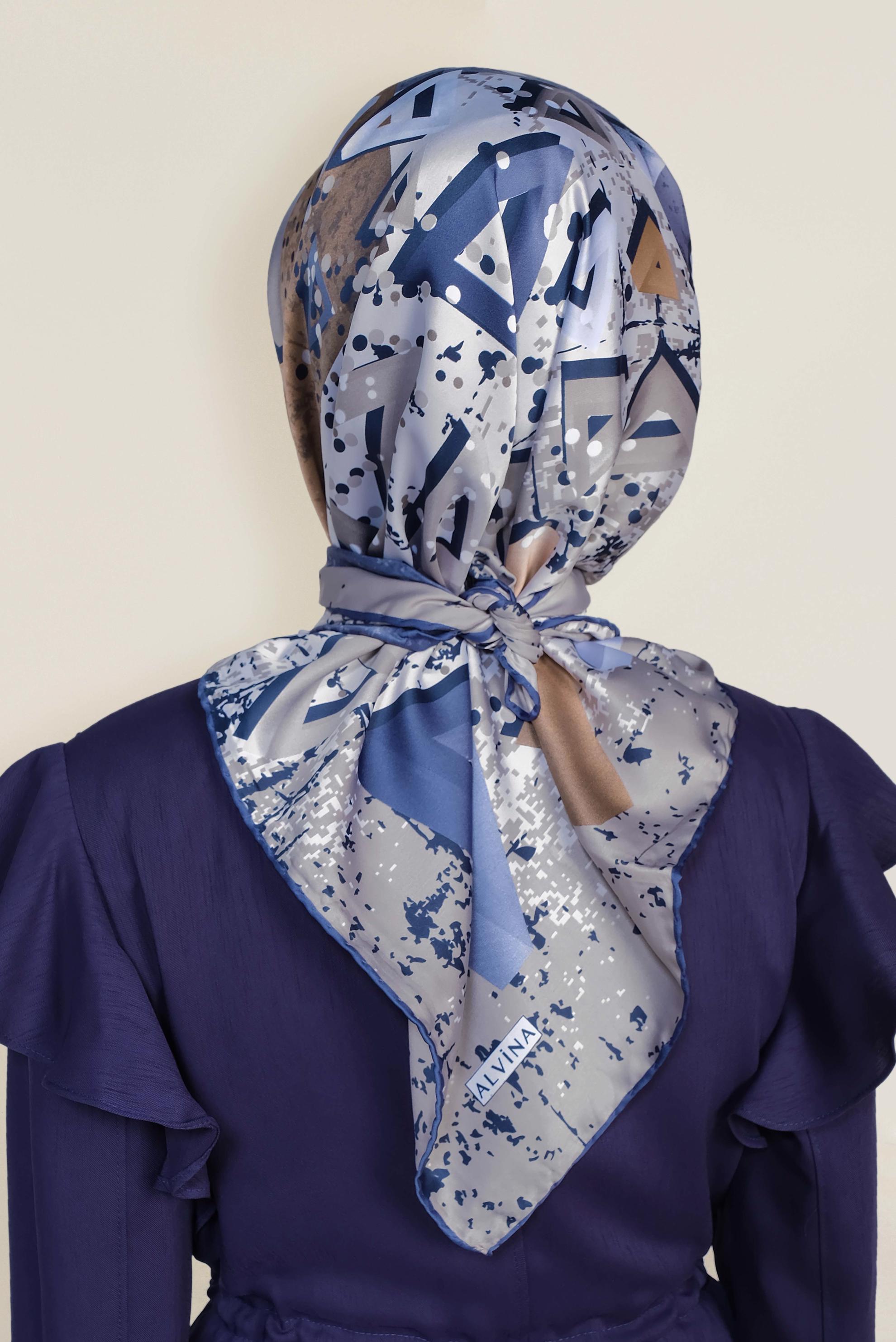 Tesettür giyim LACİVERT 12188-1 ALVİNA DESENLİ EŞARP