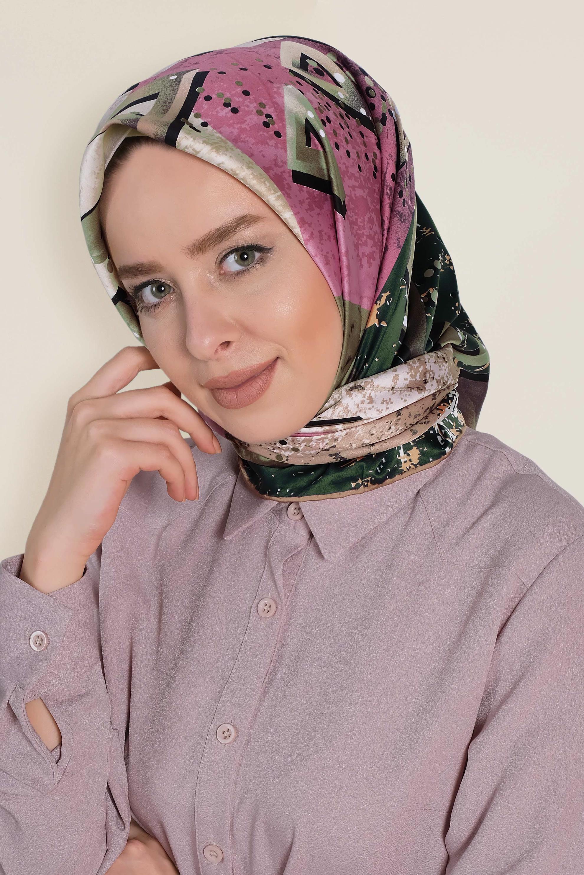 Tesettür giyim YEŞİL 12188-1 ALVİNA DESENLİ EŞARP