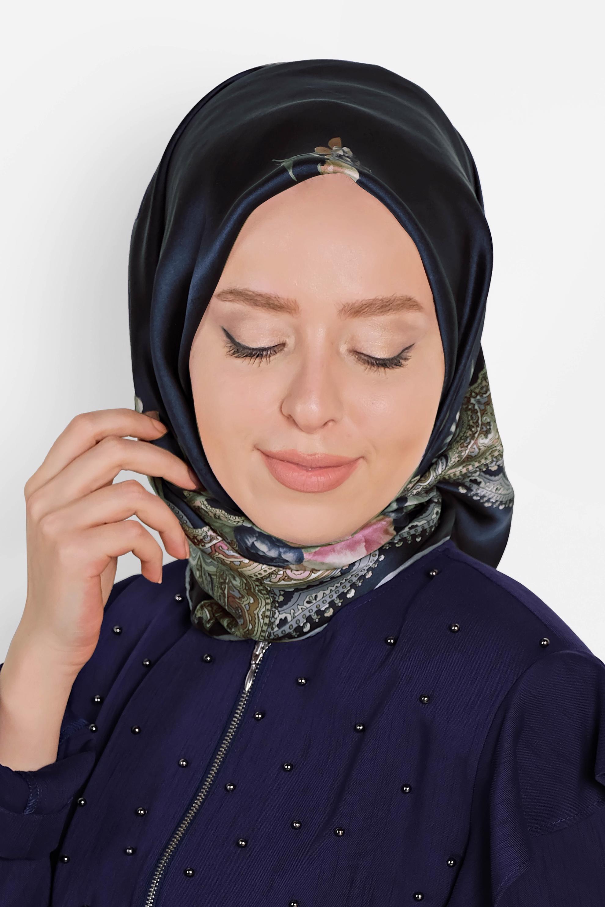 Tesettür giyim LACİVERT 12193-1 ALVİNA İPEK EŞARP