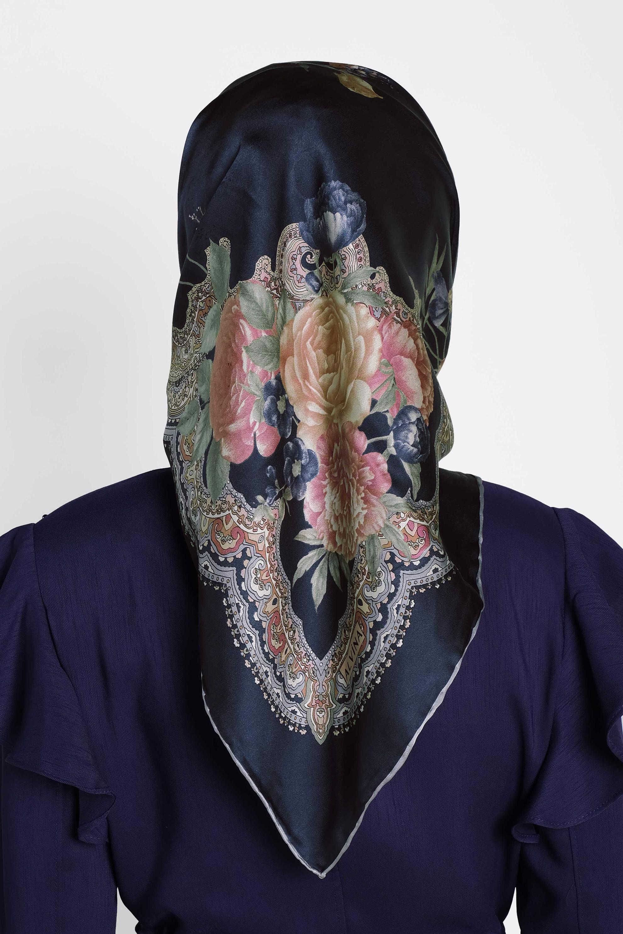 Tesettür giyim LACİVERT 12193-1 ALVİNA İPEK EŞARP