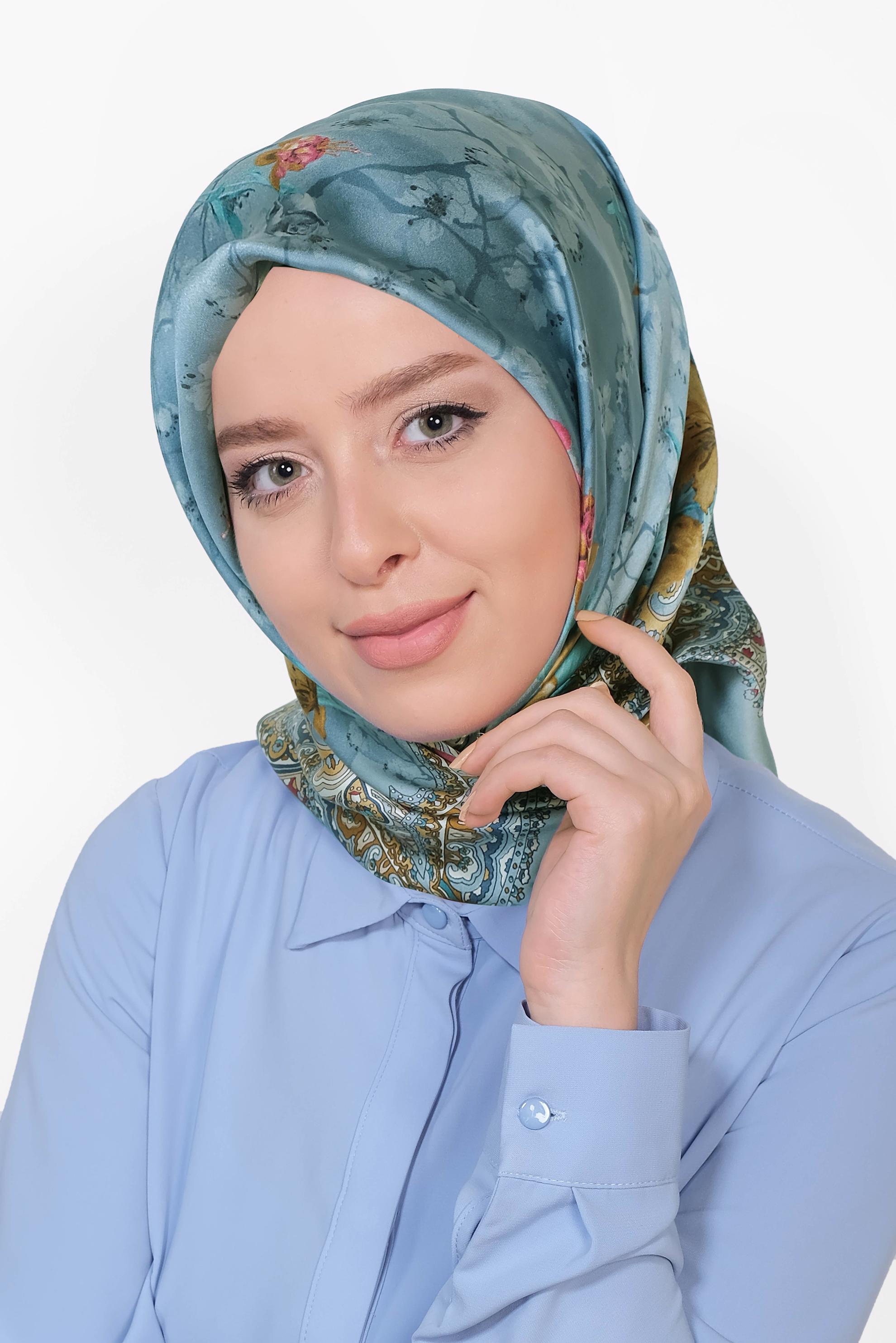 Tesettür giyim MAVİ 12193-1 ALVİNA İPEK EŞARP