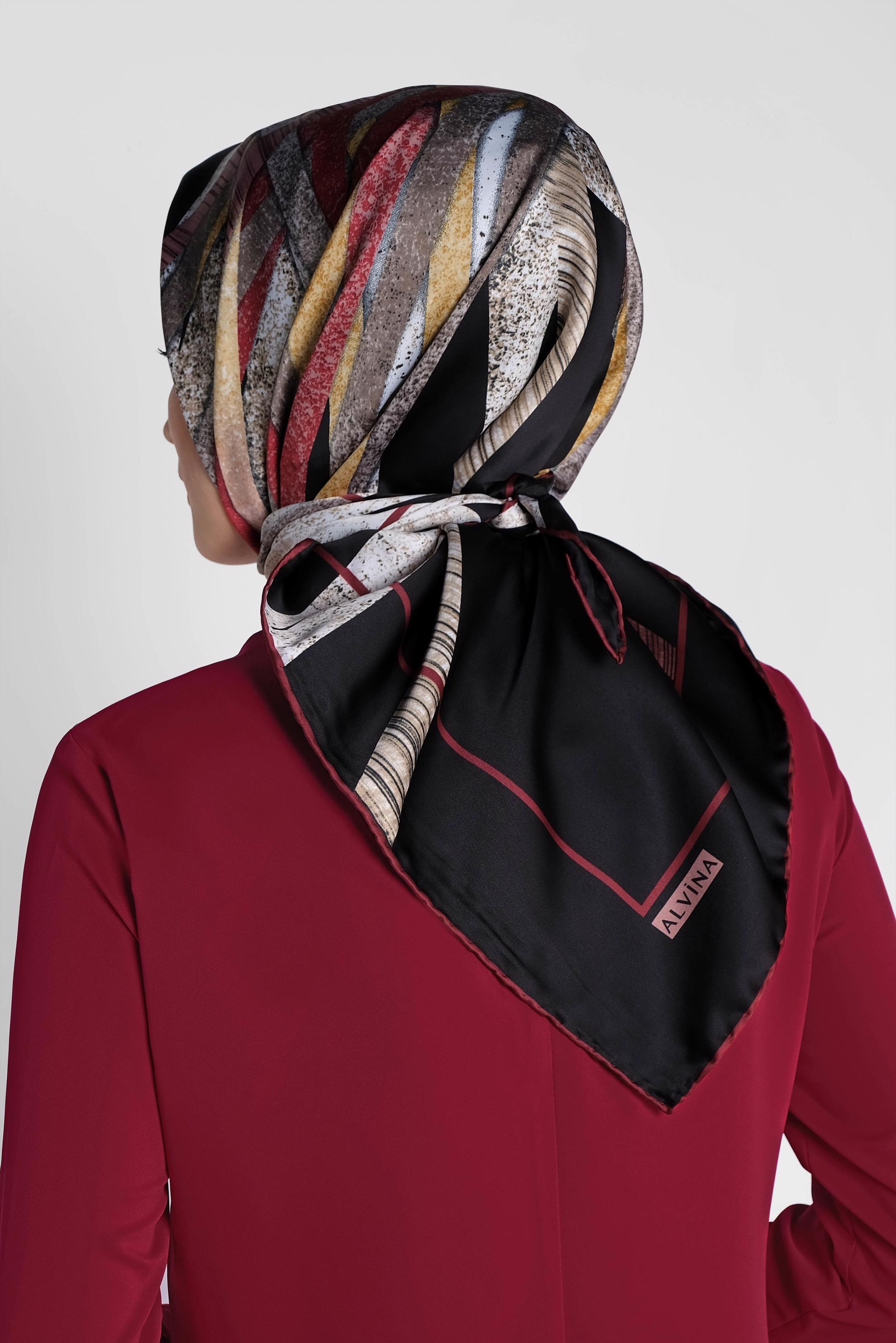 Tesettür giyim SİYAH 13309-1 ALVİNA DESENLİ EŞARP