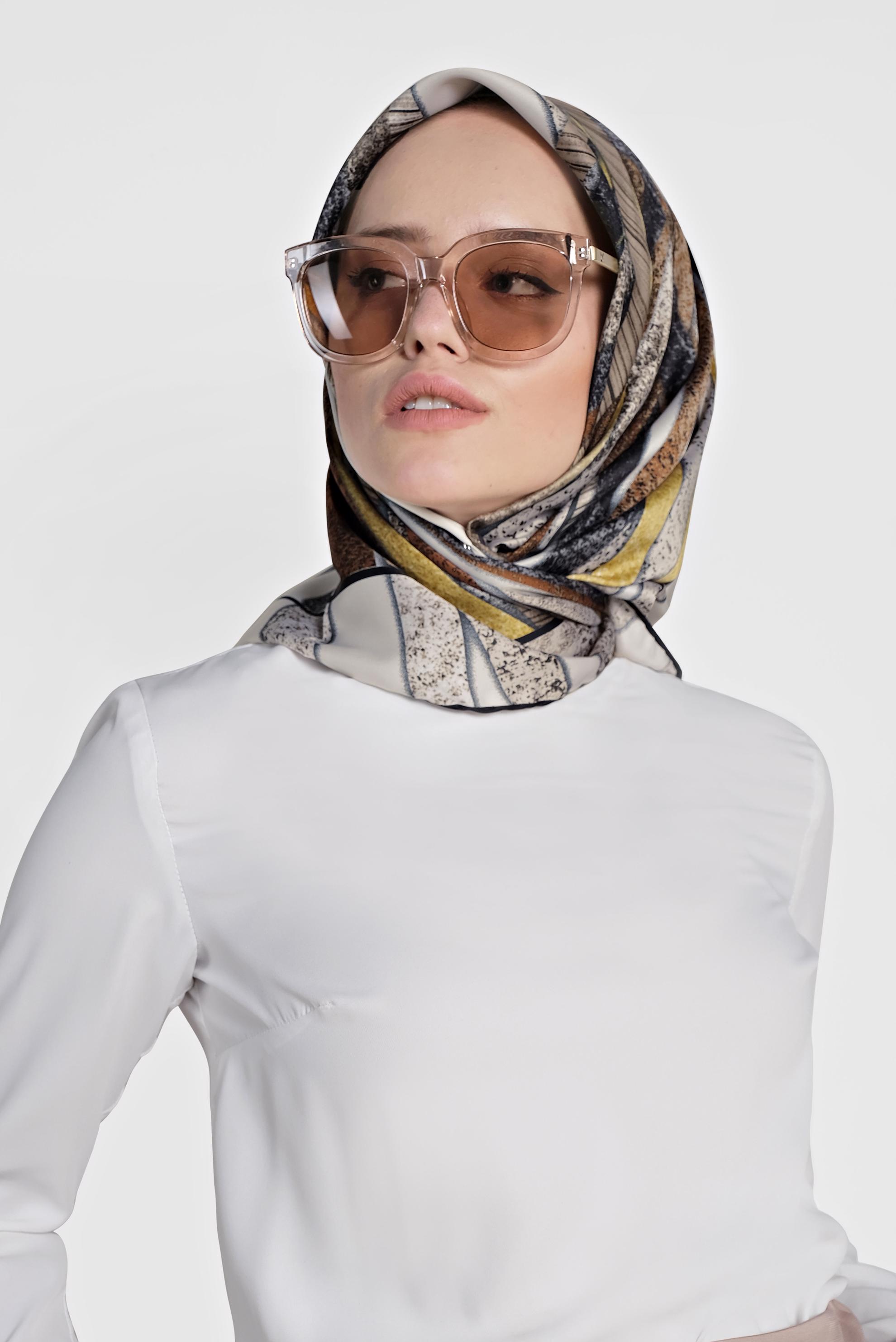 Tesettür giyim BEJ 13309-1 ALVİNA DESENLİ EŞARP