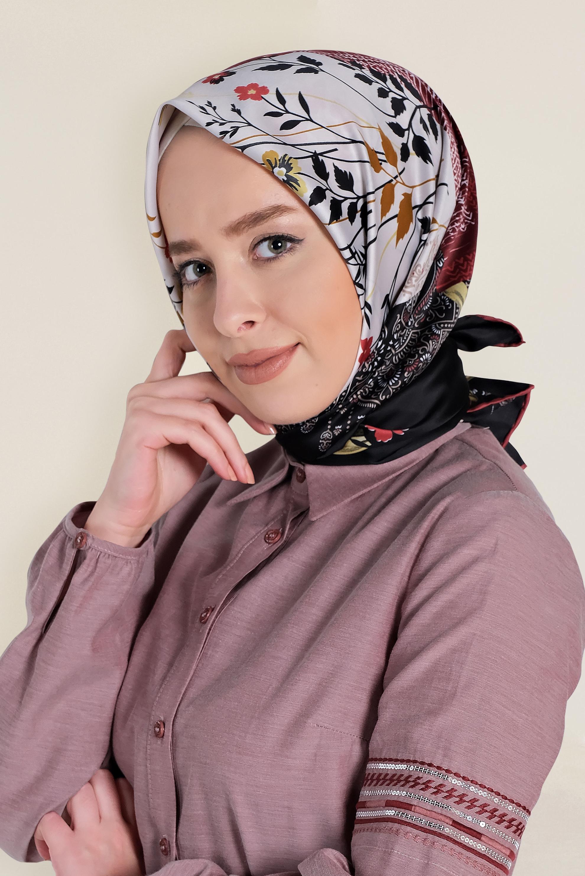 Tesettür giyim SİYAH 13310-1 ALVİNA DESENLİ EŞARP