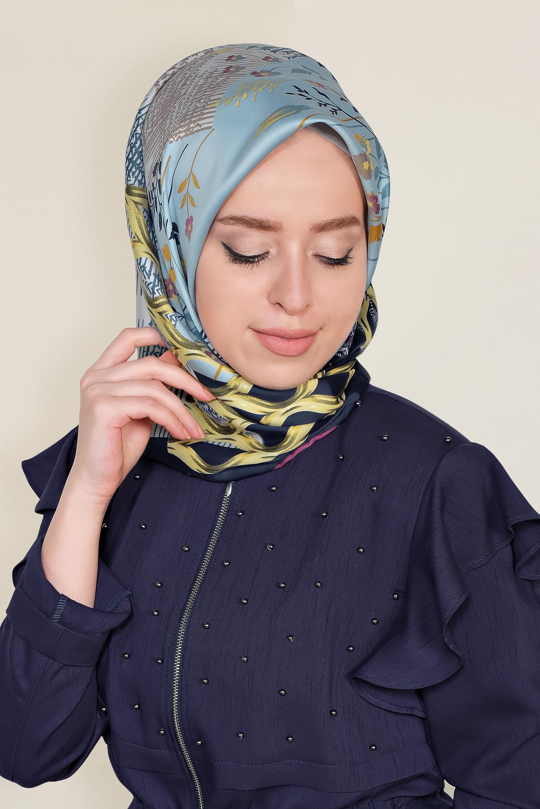 Tesettür giyim LACİVERT 13310-1 ALVİNA DESENLİ EŞARP