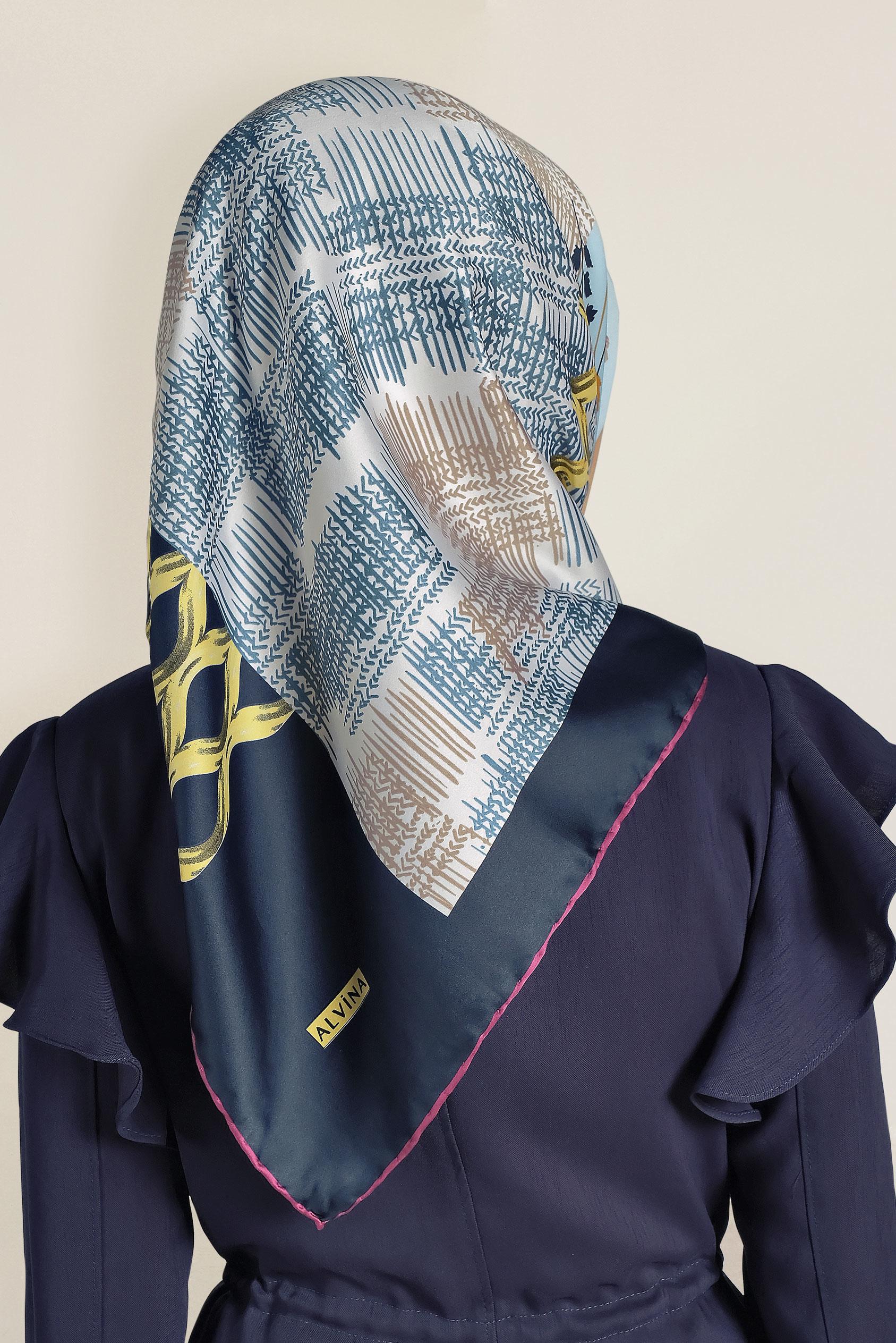 Tesettür giyim LACİVERT 13310-1 ALVİNA DESENLİ EŞARP