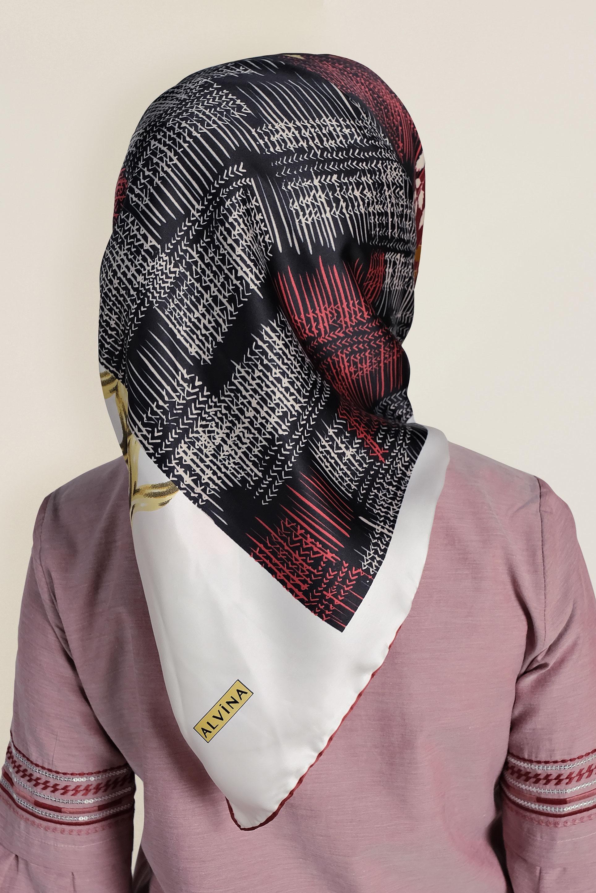 Tesettür giyim SİYAH 13310-1 ALVİNA DESENLİ EŞARP