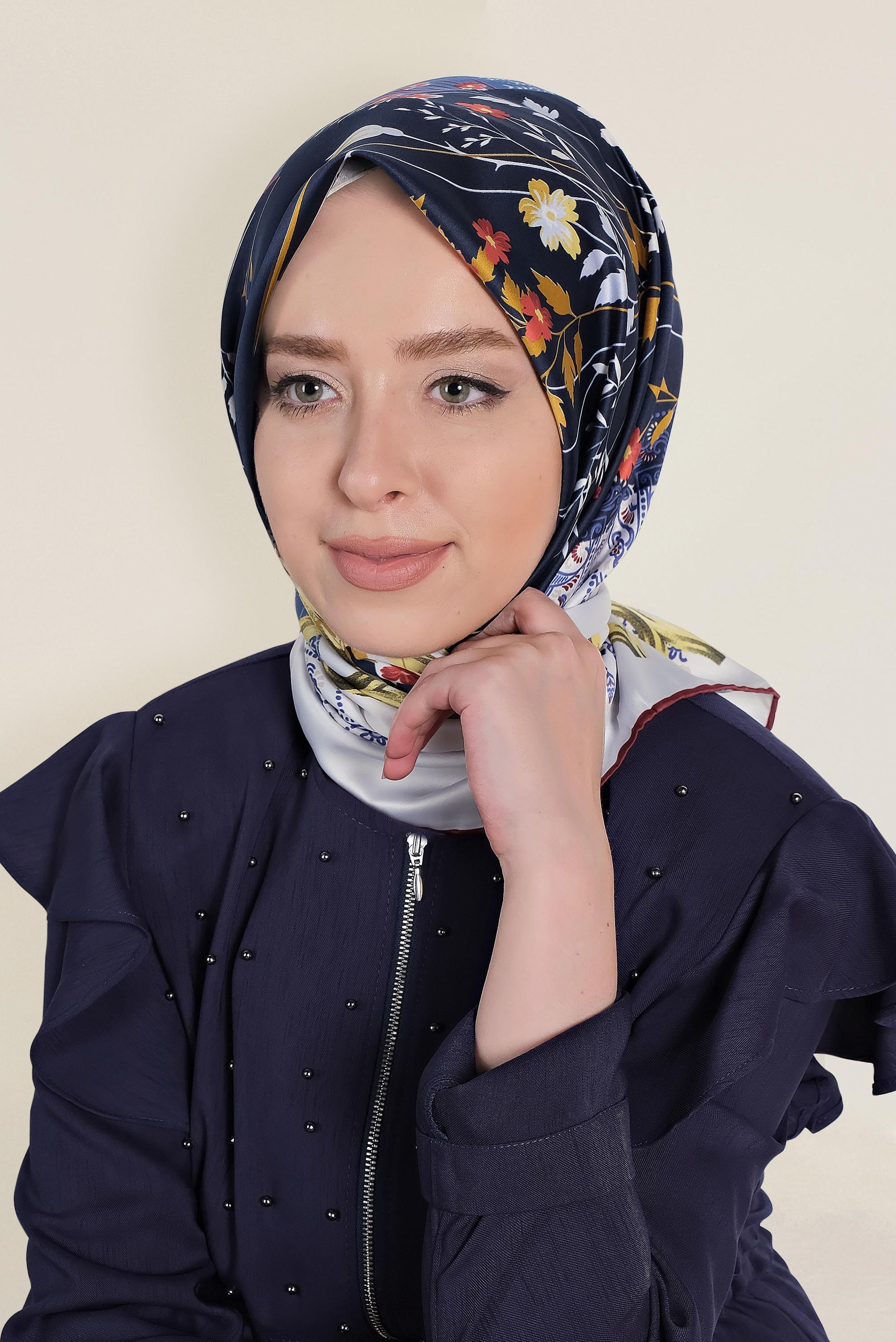 Tesettür giyim LACİVERT 13310-1 ALVİNA DESENLİ EŞARP