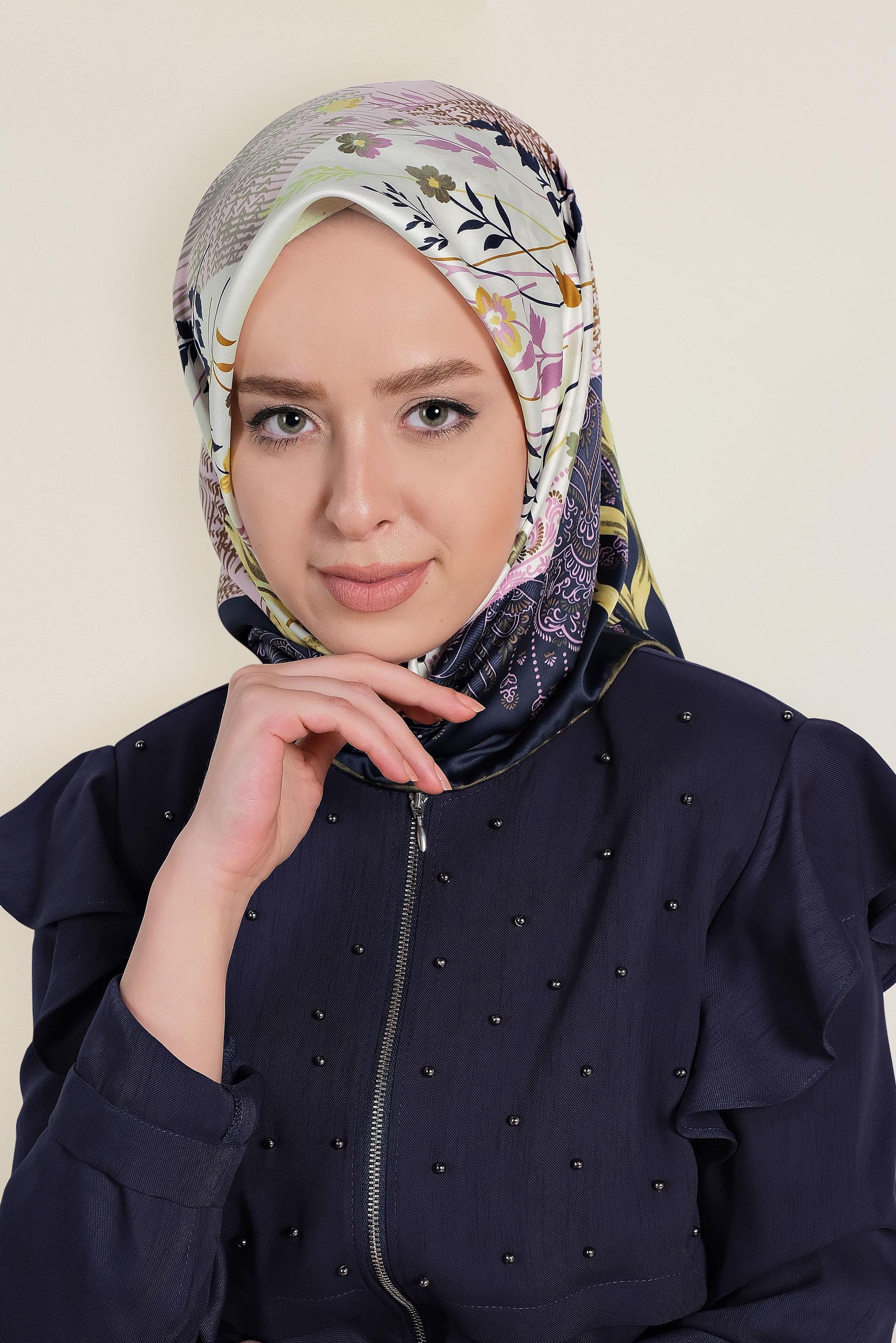 Tesettür giyim LACİVERT 13310-1 ALVİNA DESENLİ EŞARP