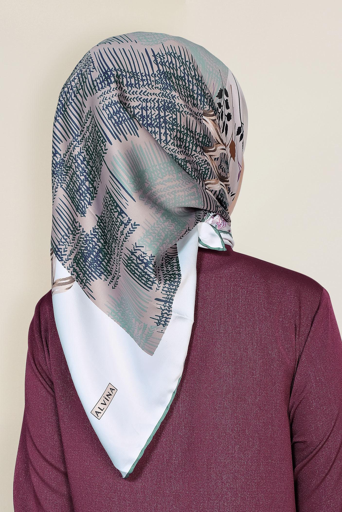 Tesettür giyim YEŞİL 13310-1 ALVİNA DESENLİ EŞARP