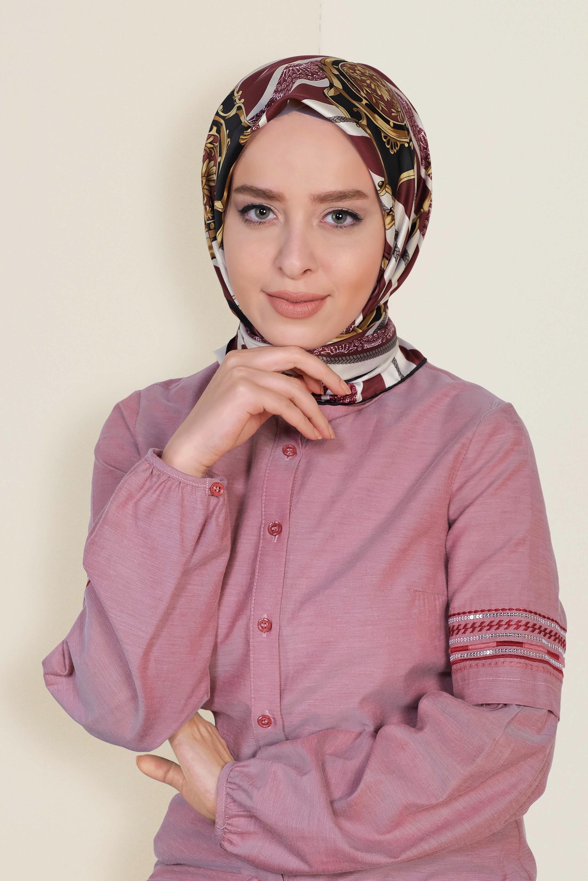 Tesettür giyim BORDO 13311-1 ALVİNA DESENLİ EŞARP