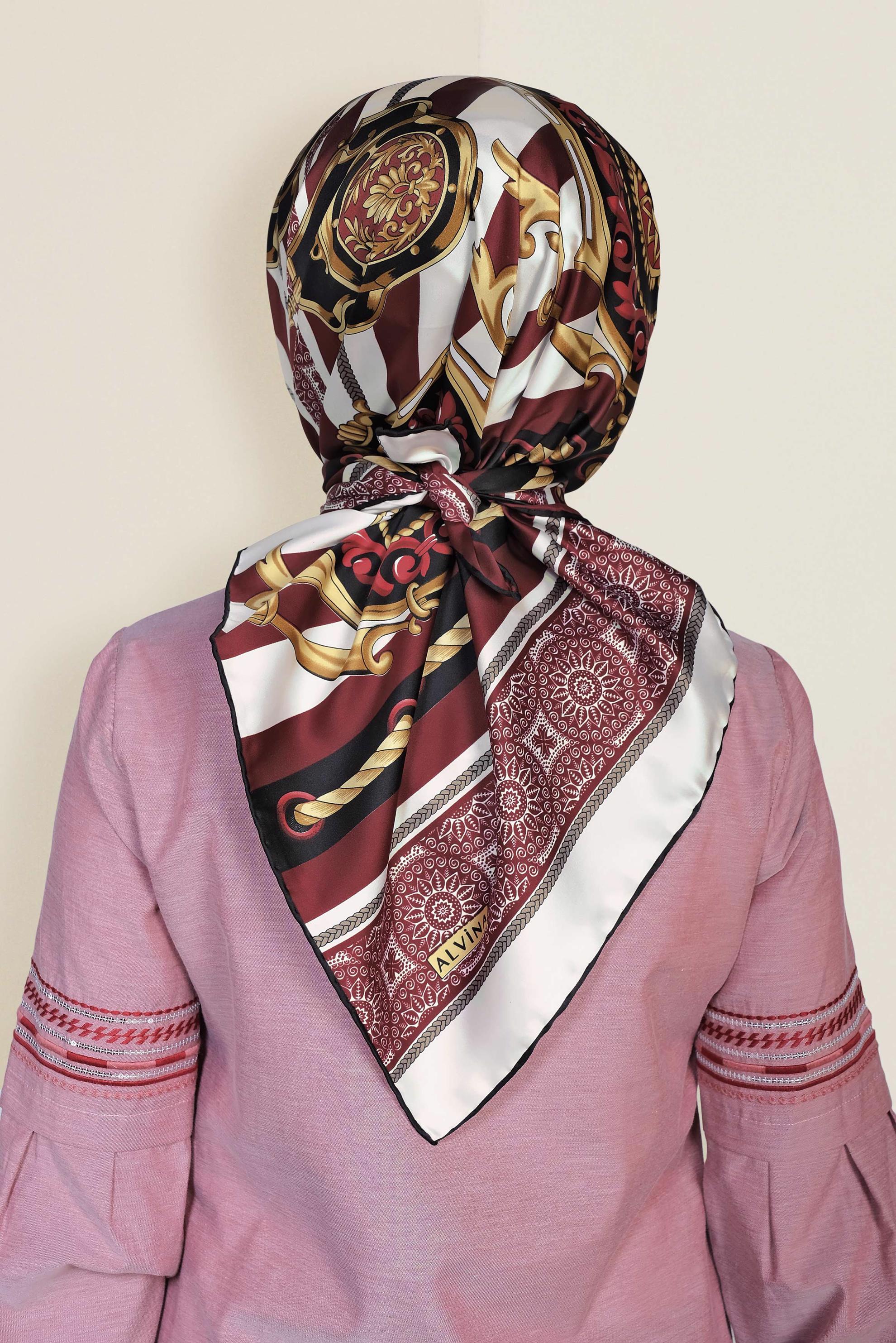 Tesettür giyim BORDO 13311-1 ALVİNA DESENLİ EŞARP