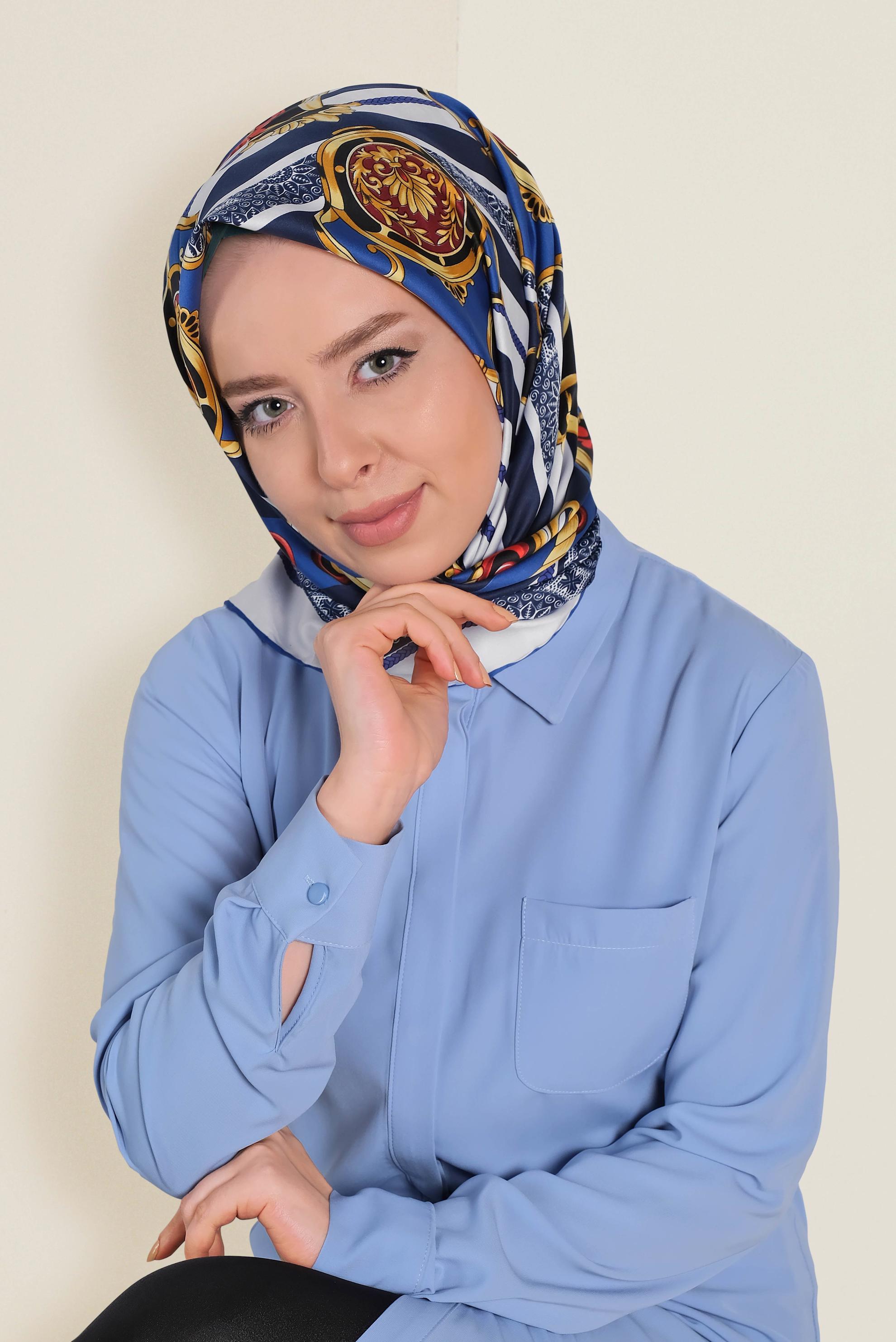 Tesettür giyim LACİVERT 13311-1 ALVİNA DESENLİ EŞARP