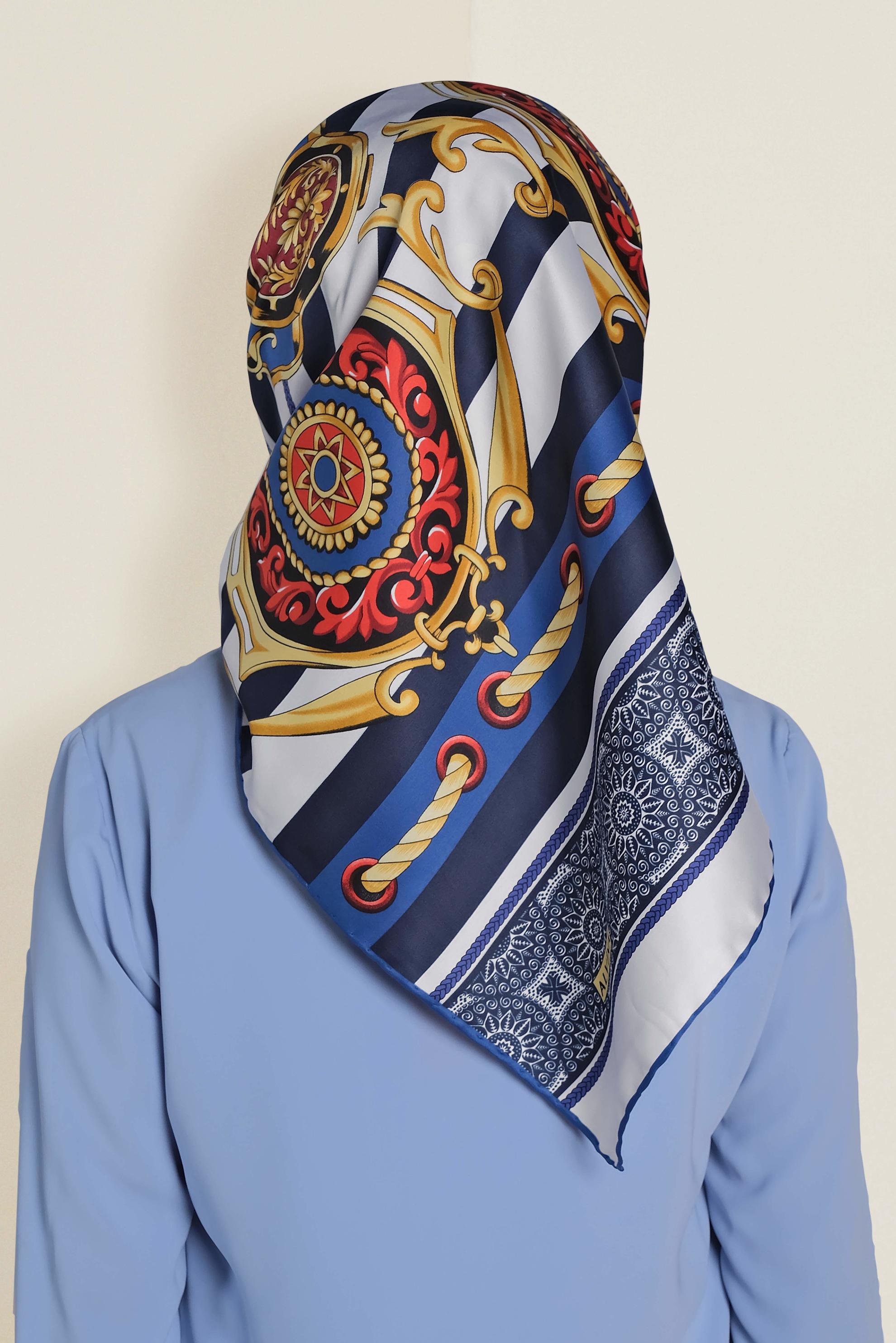 Tesettür giyim LACİVERT 13311-1 ALVİNA DESENLİ EŞARP