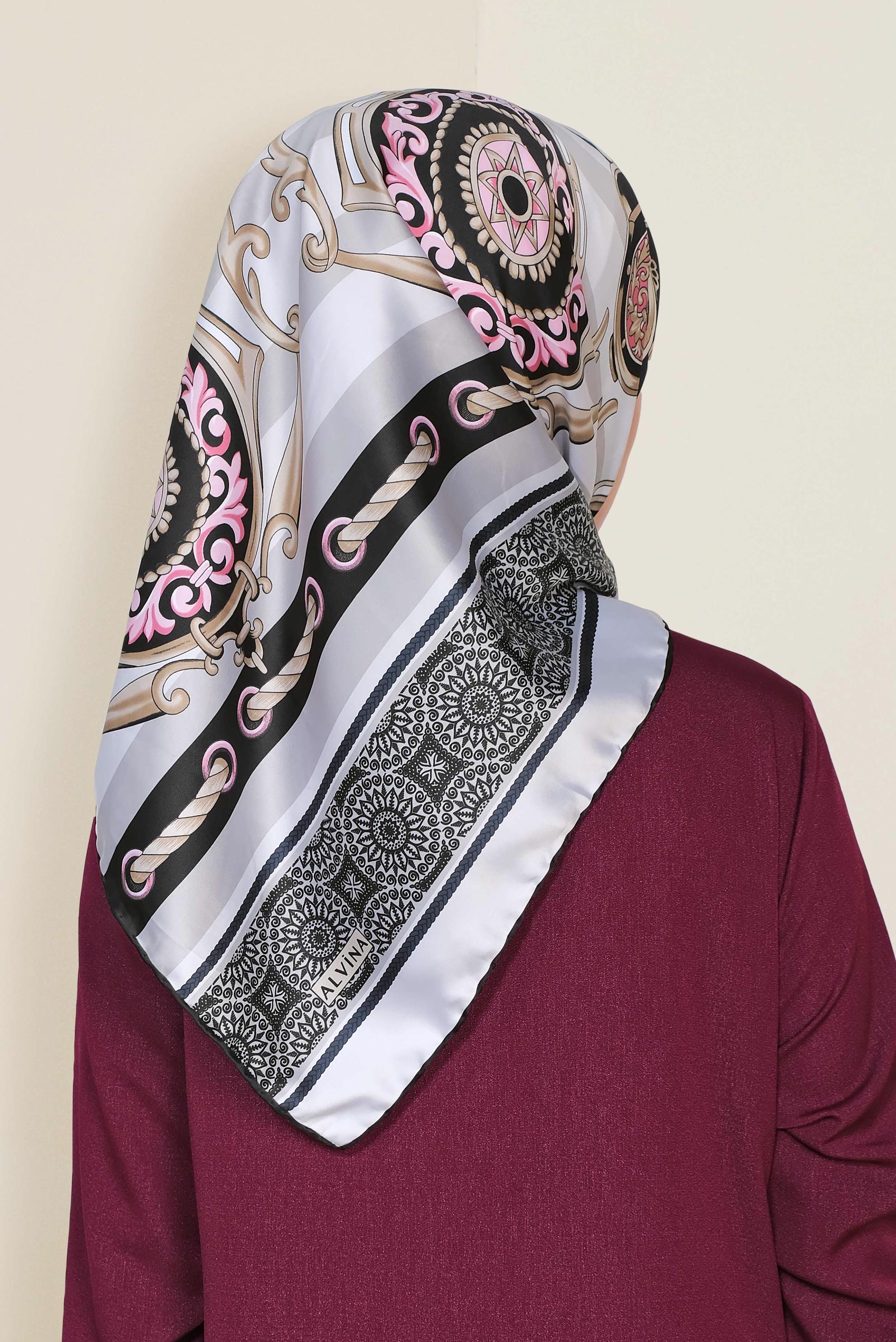 Tesettür giyim GRİ 13311-1 ALVİNA DESENLİ EŞARP