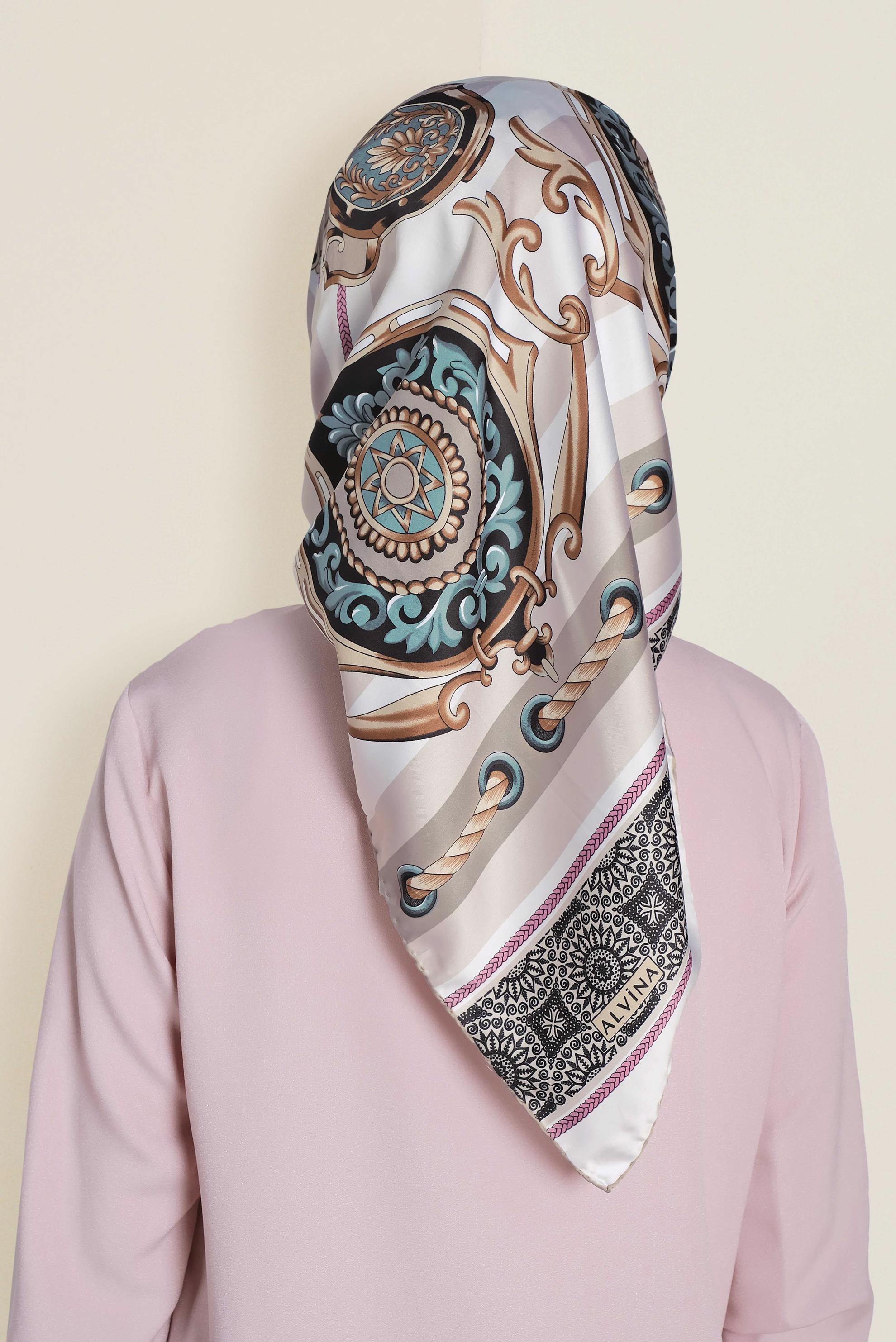 Tesettür giyim VİZON 13311-1 ALVİNA DESENLİ EŞARP